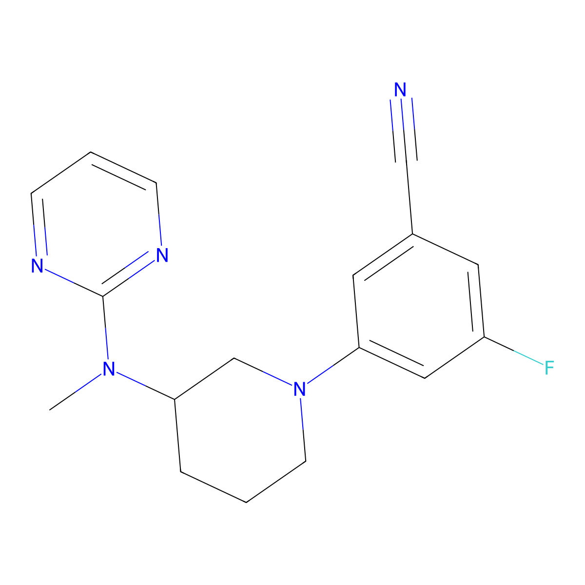 3-Fluoro-5-{3-[methyl(pyrimidin-2-yl)amino]piperidin-1-yl}benzonitrile molecular structure, CAS 3054579-71-1