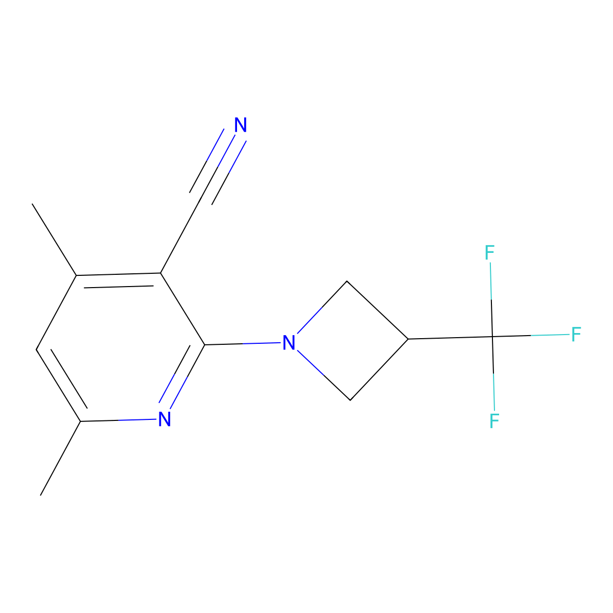 4,6-Dimethyl-2-[3-(trifluoromethyl)azetidin-1-yl]pyridine-3-carbonitrile molecular structure, CAS 3054579-73-3