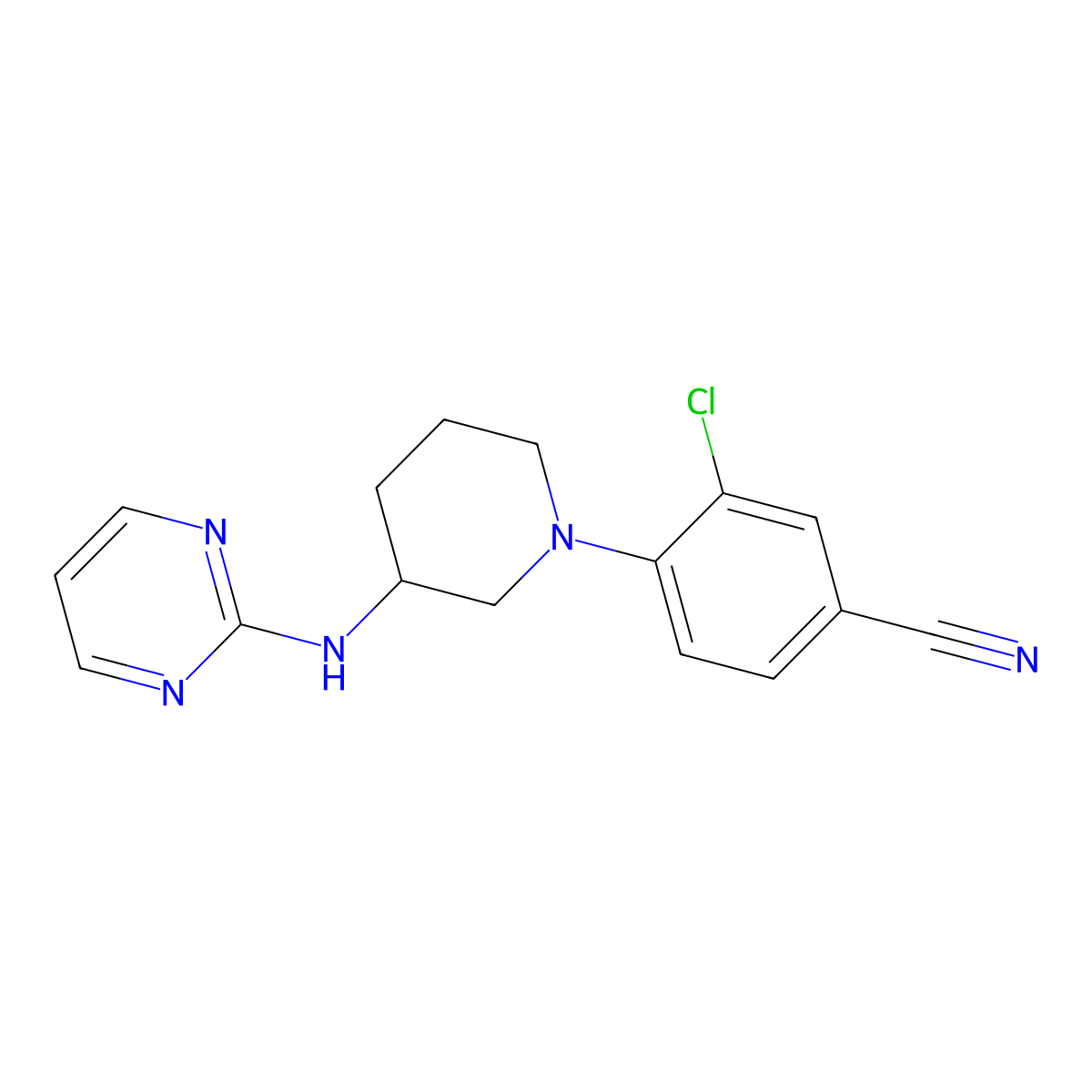 3-Chloro-4-{3-[(pyrimidin-2-yl)amino]piperidin-1-yl}benzonitrile molecular structure, CAS 3054579-76-6