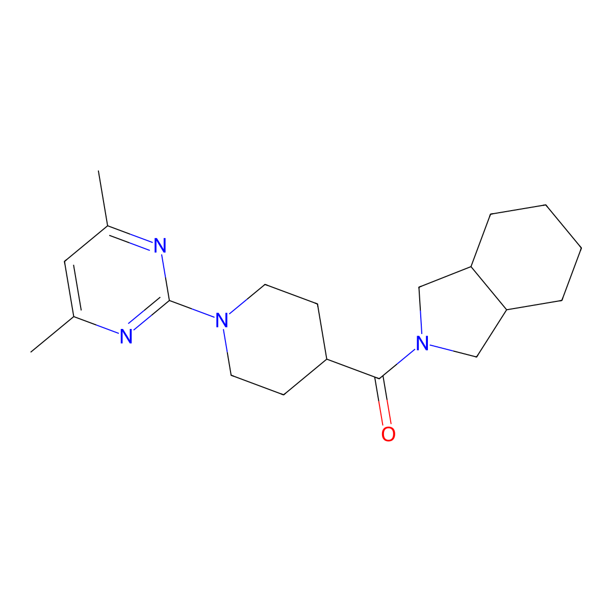 2-[1-(4,6-dimethylpyrimidin-2-yl)piperidine-4-carbonyl]-octahydro-1H-isoindole molecular structure, CAS 3054579-77-7