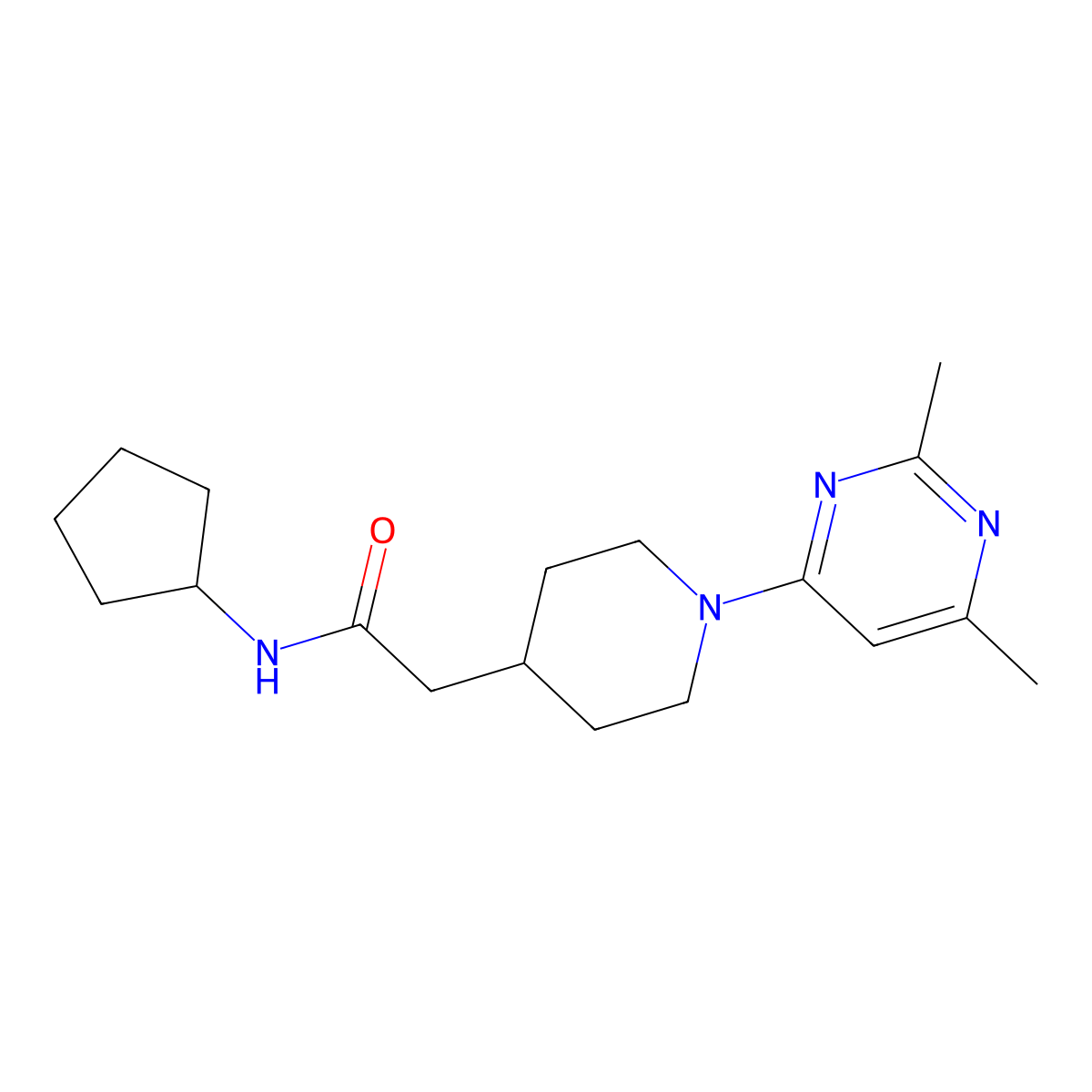 N-cyclopentyl-2-[1-(2,6-dimethylpyrimidin-4-yl)piperidin-4-yl]acetamide molecular structure, CAS 3054579-83-5