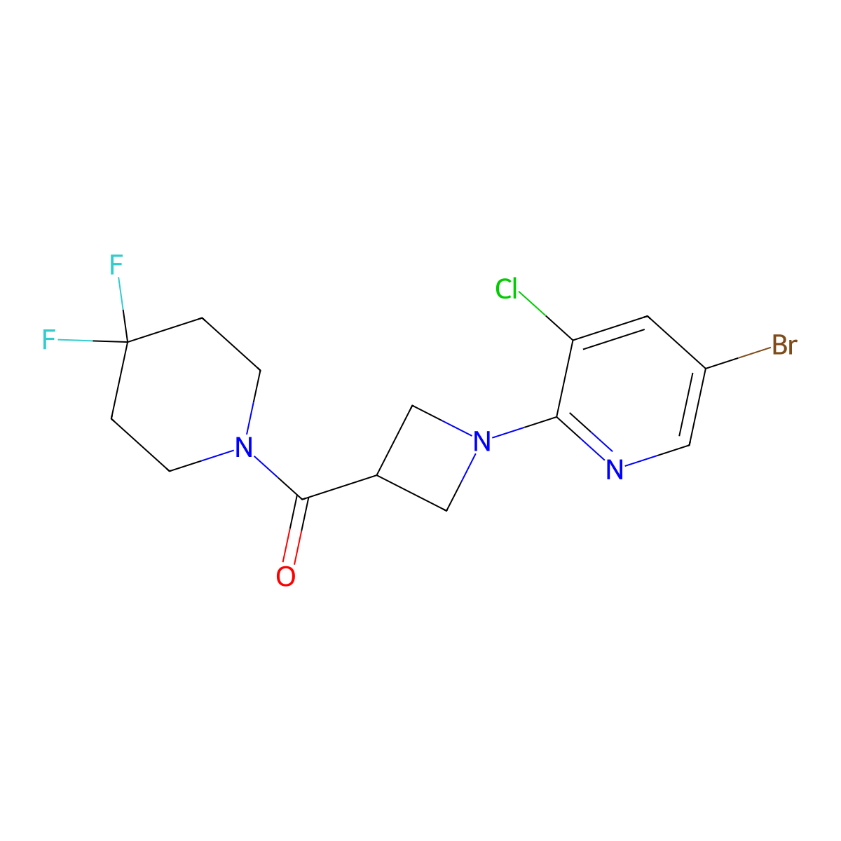 5-Bromo-3-chloro-2-[3-(4,4-difluoropiperidine-1-carbonyl)azetidin-1-yl]pyridine molecular structure, CAS 3054579-94-8