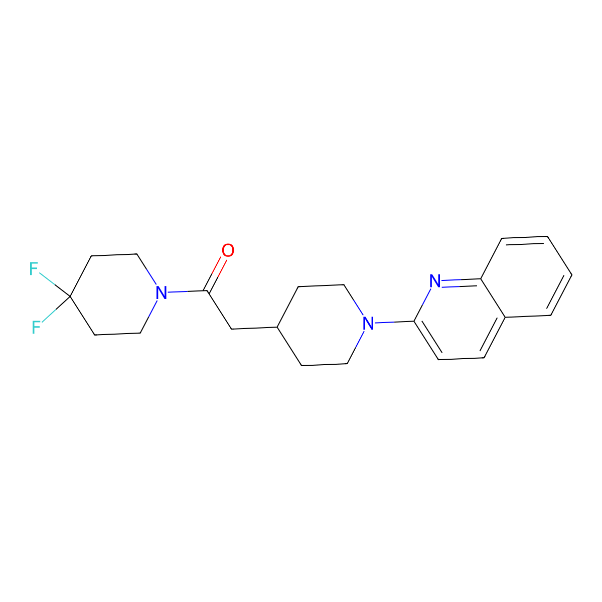 1-(4,4-Difluoropiperidin-1-yl)-2-[1-(quinolin-2-yl)piperidin-4-yl]ethan-1-one molecular structure, CAS 3054579-96-0