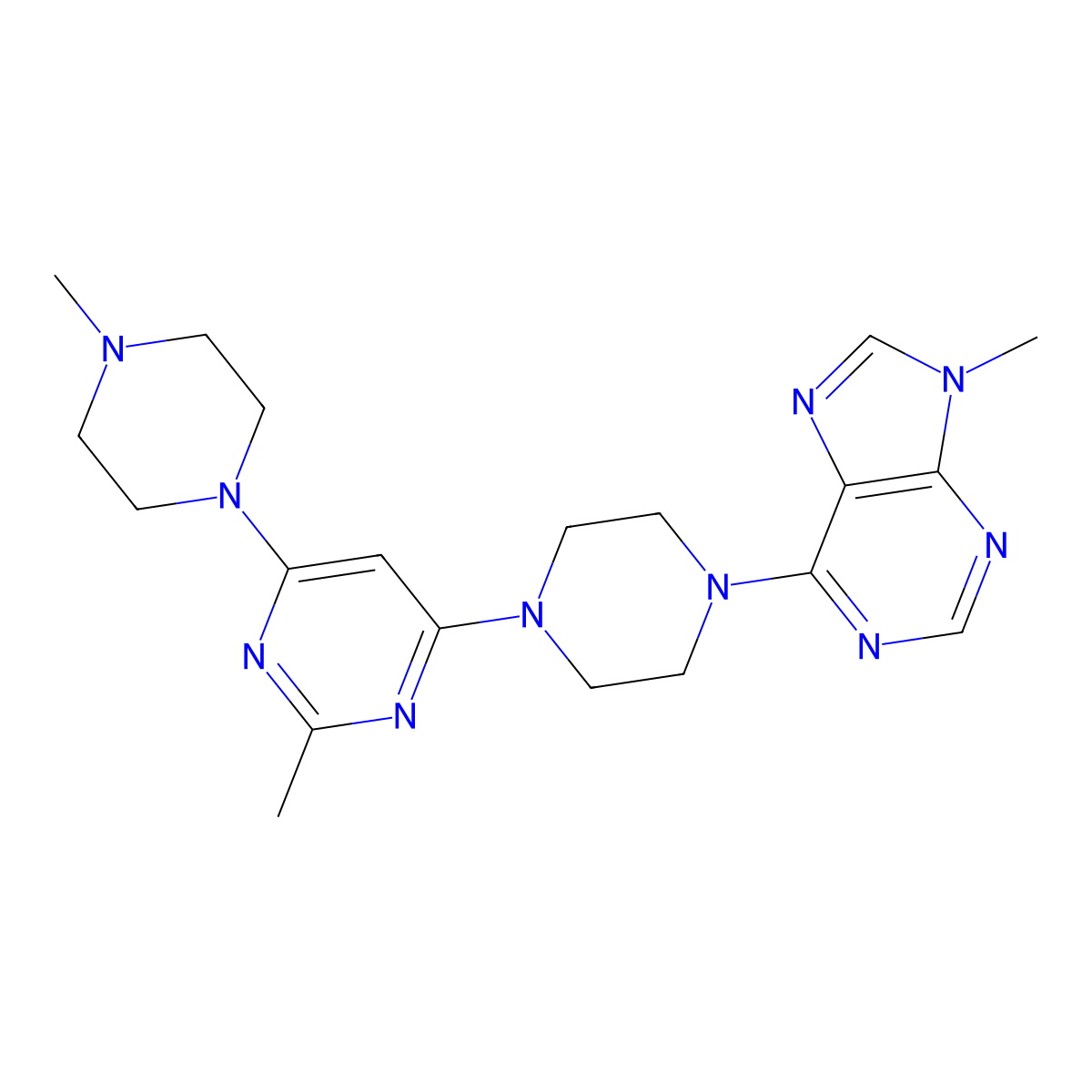 9-methyl-6-{4-[2-methyl-6-(4-methylpiperazin-1-yl)pyrimidin-4-yl]piperazin-1-yl}-9H-purine molecular structure, CAS 3054579-97-1