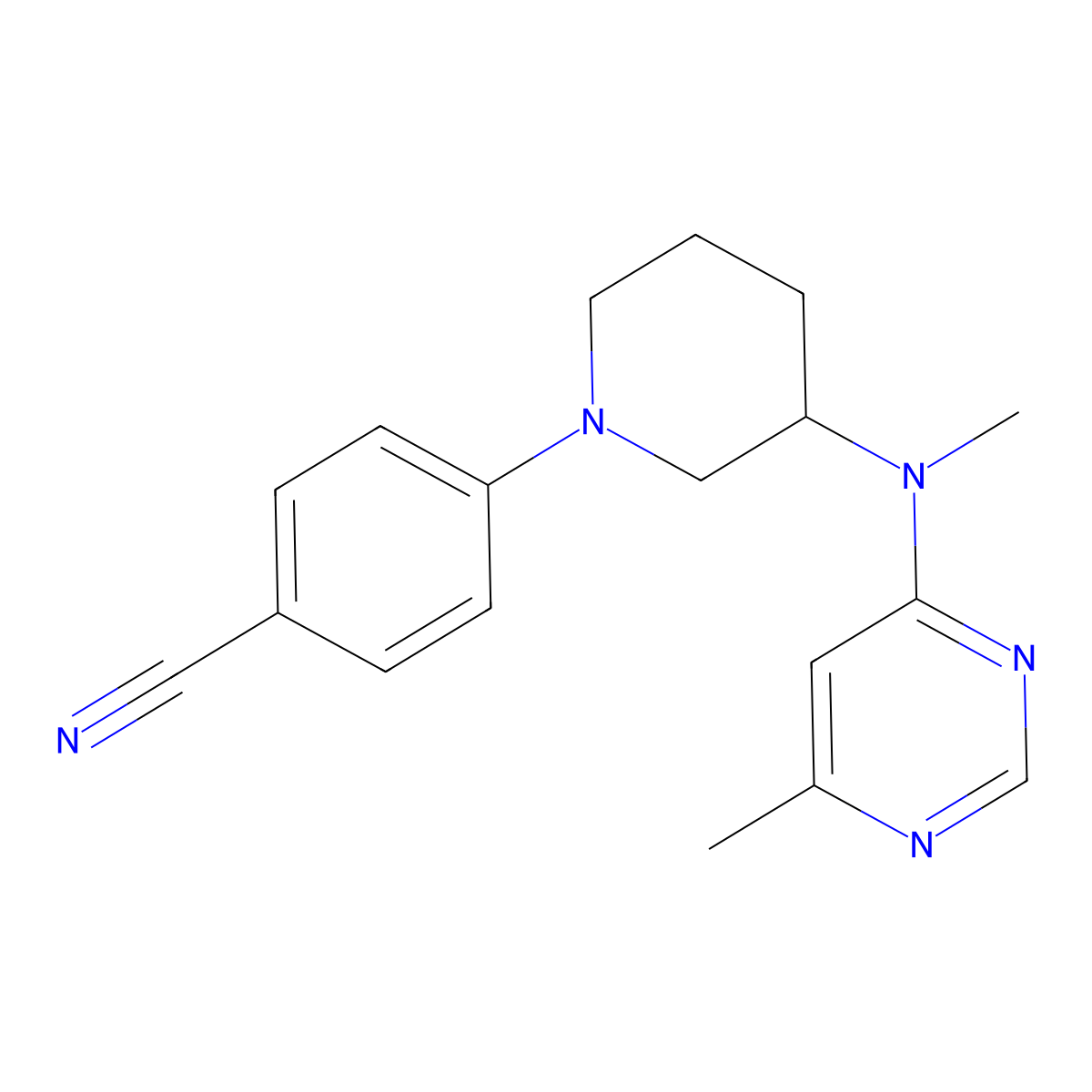 4-{3-[Methyl(6-methylpyrimidin-4-yl)amino]piperidin-1-yl}benzonitrile molecular structure, CAS 3054579-99-3