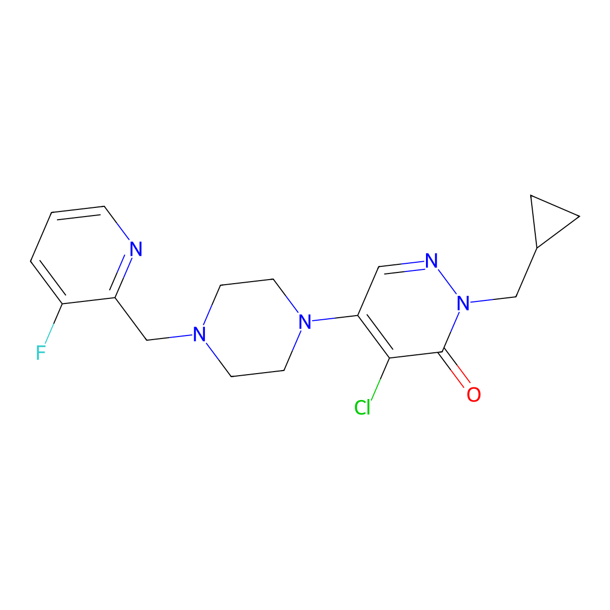 4-Chloro-2-(cyclopropylmethyl)-5-{4-[(3-fluoropyridin-2-yl)methyl]piperazin-1-yl}-2,3-dihydropyridazin-3-one molecular structure, CAS 3054580-00-3