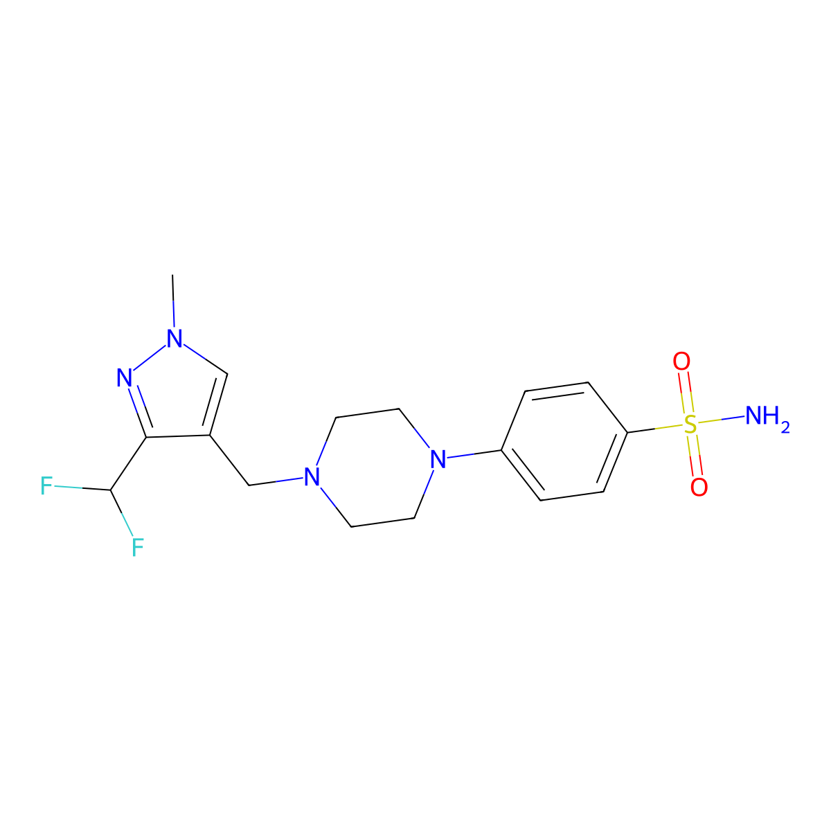 4-(4-{[3-(difluoromethyl)-1-methyl-1H-pyrazol-4-yl]methyl}piperazin-1-yl)benzene-1-sulfonamide molecular structure, CAS 3054580-01-4