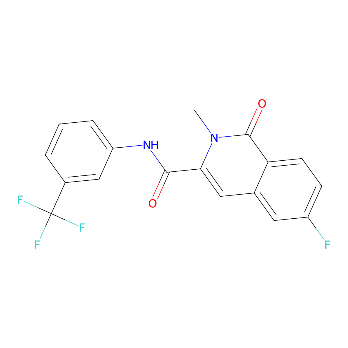 6-fluoro-2-methyl-1-oxo-N-[3-(trifluoromethyl)phenyl]-1,2-dihydroisoquinoline-3-carboxamide molecular structure, CAS 3054580-03-6