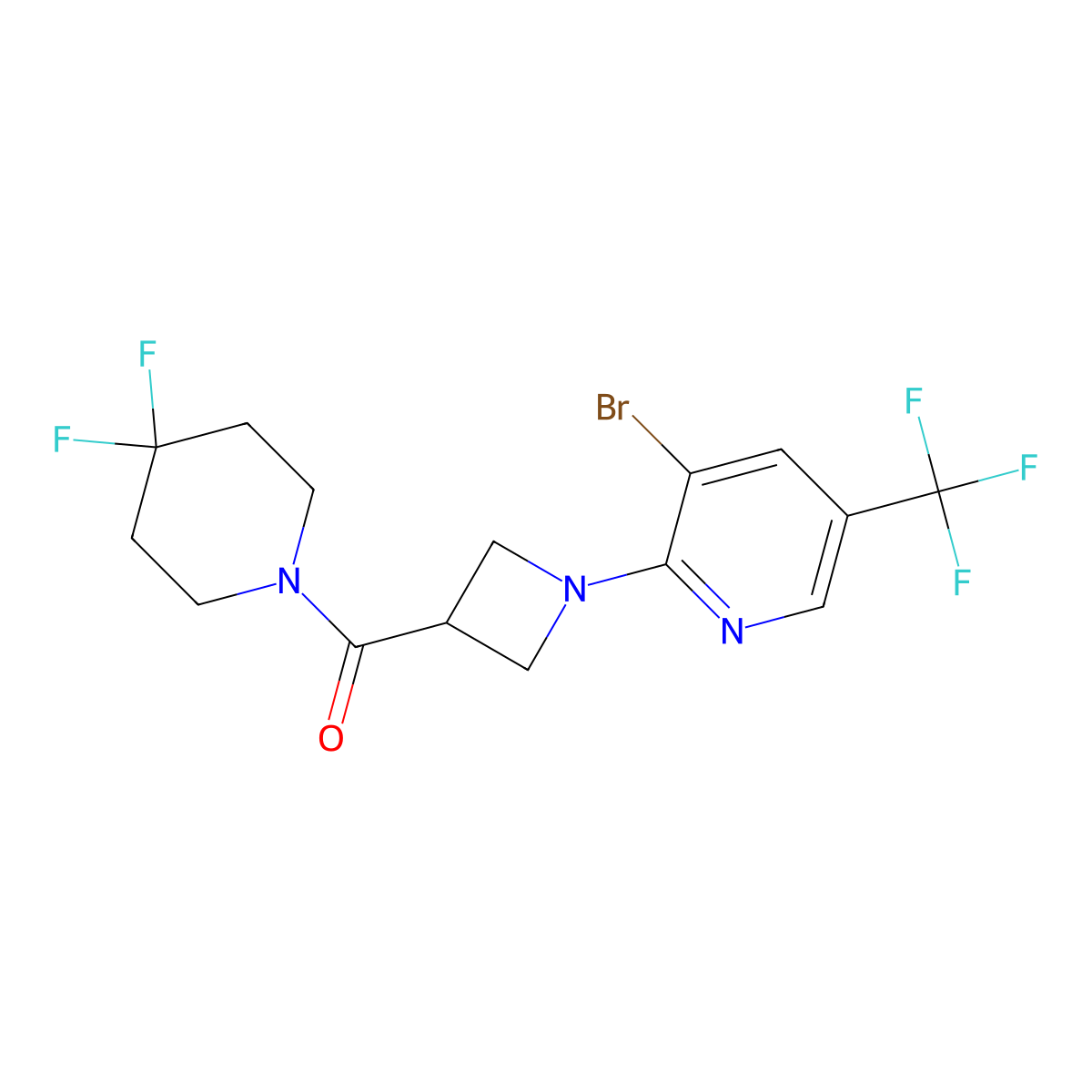 3-Bromo-2-[3-(4,4-difluoropiperidine-1-carbonyl)azetidin-1-yl]-5-(trifluoromethyl)pyridine molecular structure, CAS 3054580-05-8