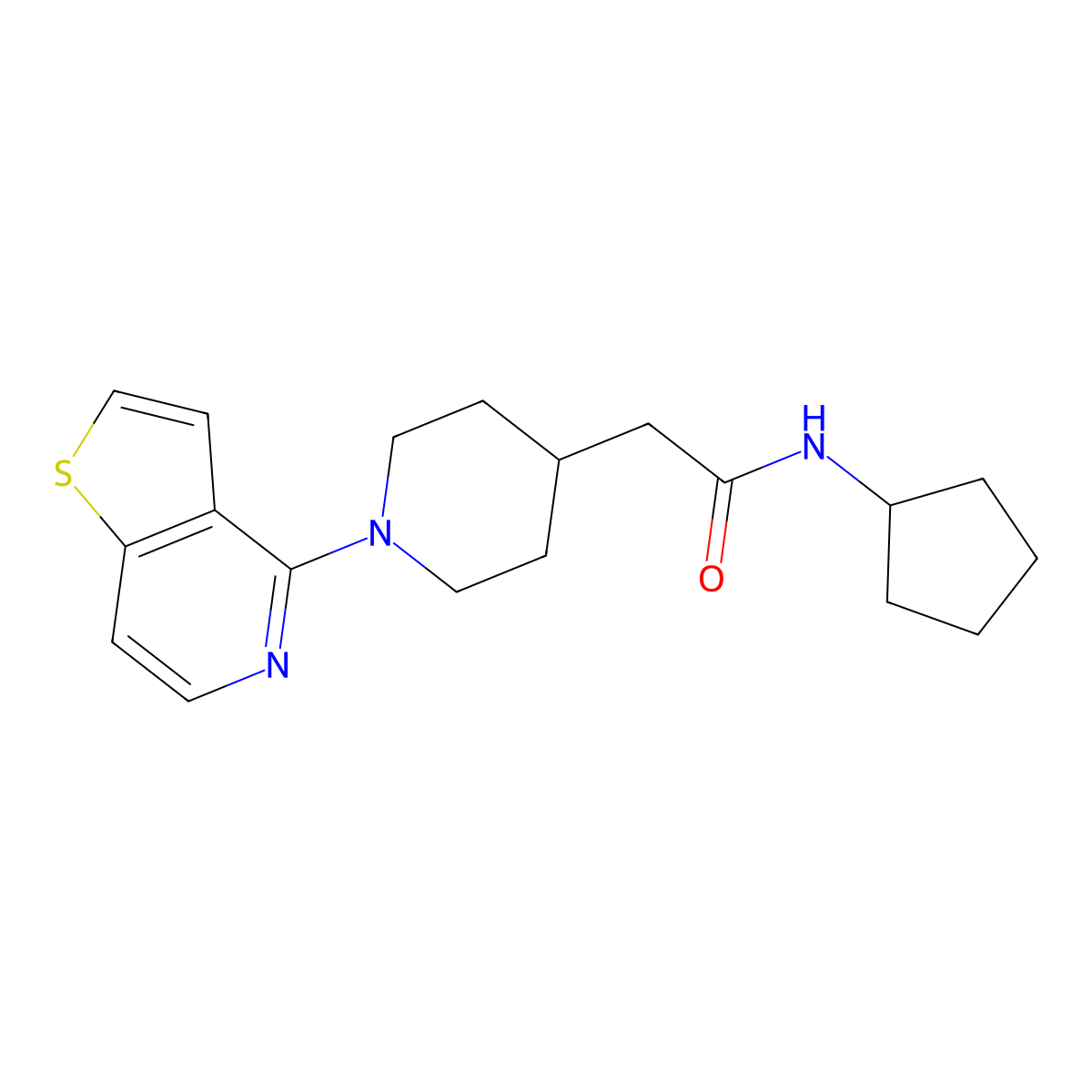 N-cyclopentyl-2-(1-thieno[3,2-c]pyridin-4-ylpiperidin-4-yl)acetamide molecular structure, CAS 3054580-09-2