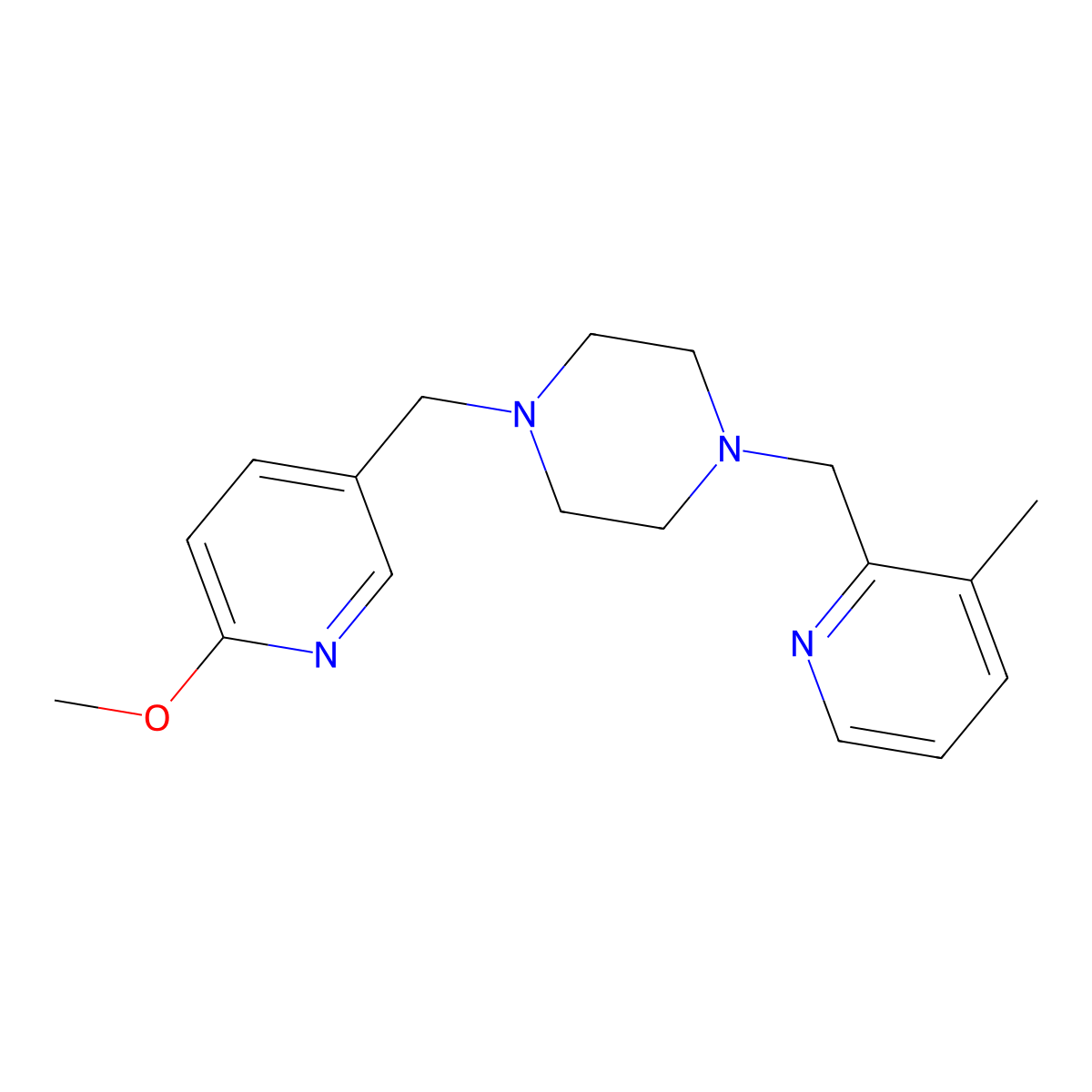 1-[(6-Methoxypyridin-3-yl)methyl]-4-[(3-methylpyridin-2-yl)methyl]piperazine molecular structure, CAS 3054580-15-0