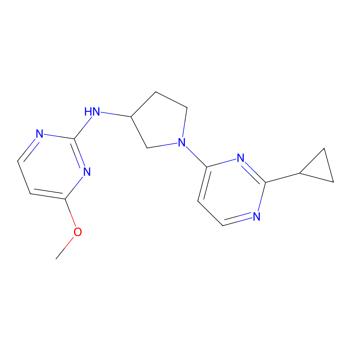 N-[1-(2-cyclopropylpyrimidin-4-yl)pyrrolidin-3-yl]-4-methoxypyrimidin-2-amine molecular structure, CAS 3054580-16-1