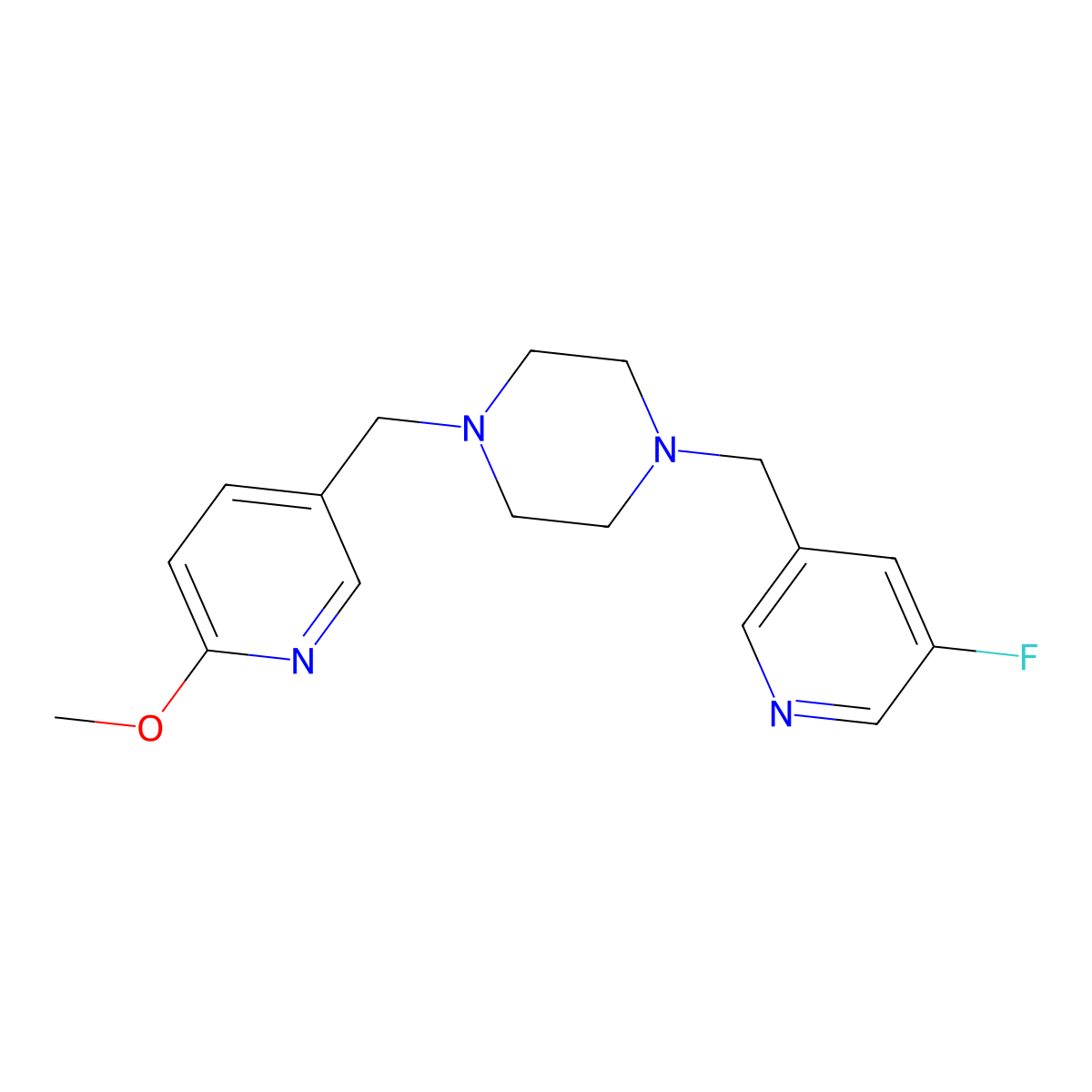 1-[(5-Fluoropyridin-3-yl)methyl]-4-[(6-methoxypyridin-3-yl)methyl]piperazine molecular structure, CAS 3054580-21-8