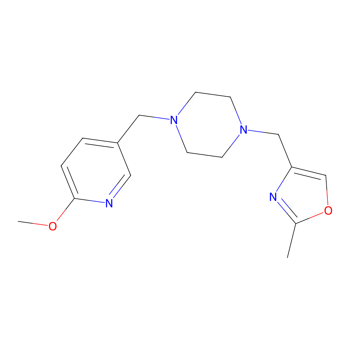 1-[(6-Methoxypyridin-3-yl)methyl]-4-[(2-methyl-1,3-oxazol-4-yl)methyl]piperazine molecular structure, CAS 3054580-22-9