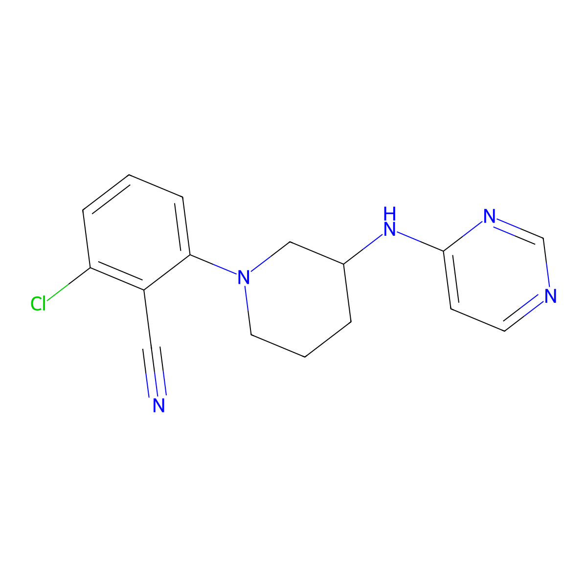 2-Chloro-6-{3-[(pyrimidin-4-yl)amino]piperidin-1-yl}benzonitrile molecular structure, CAS 3054580-25-2