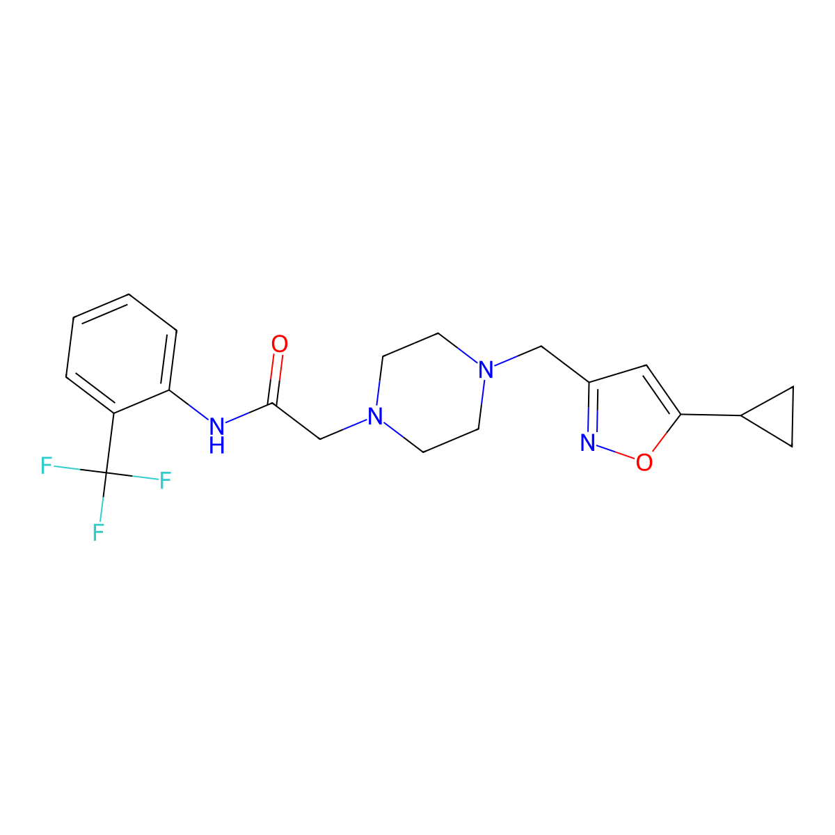2-{4-[(5-cyclopropyl-1,2-oxazol-3-yl)methyl]piperazin-1-yl}-N-[2-(trifluoromethyl)phenyl]acetamide molecular structure, CAS 3054580-26-3