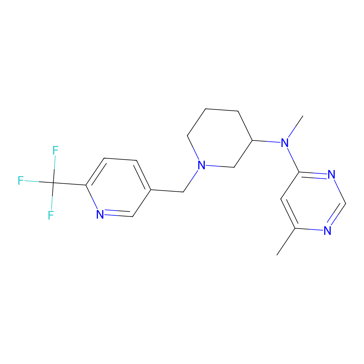 N,6-dimethyl-N-(1-{[6-(trifluoromethyl)pyridin-3-yl]methyl}piperidin-3-yl)pyrimidin-4-amine molecular structure, CAS 3054580-31-0
