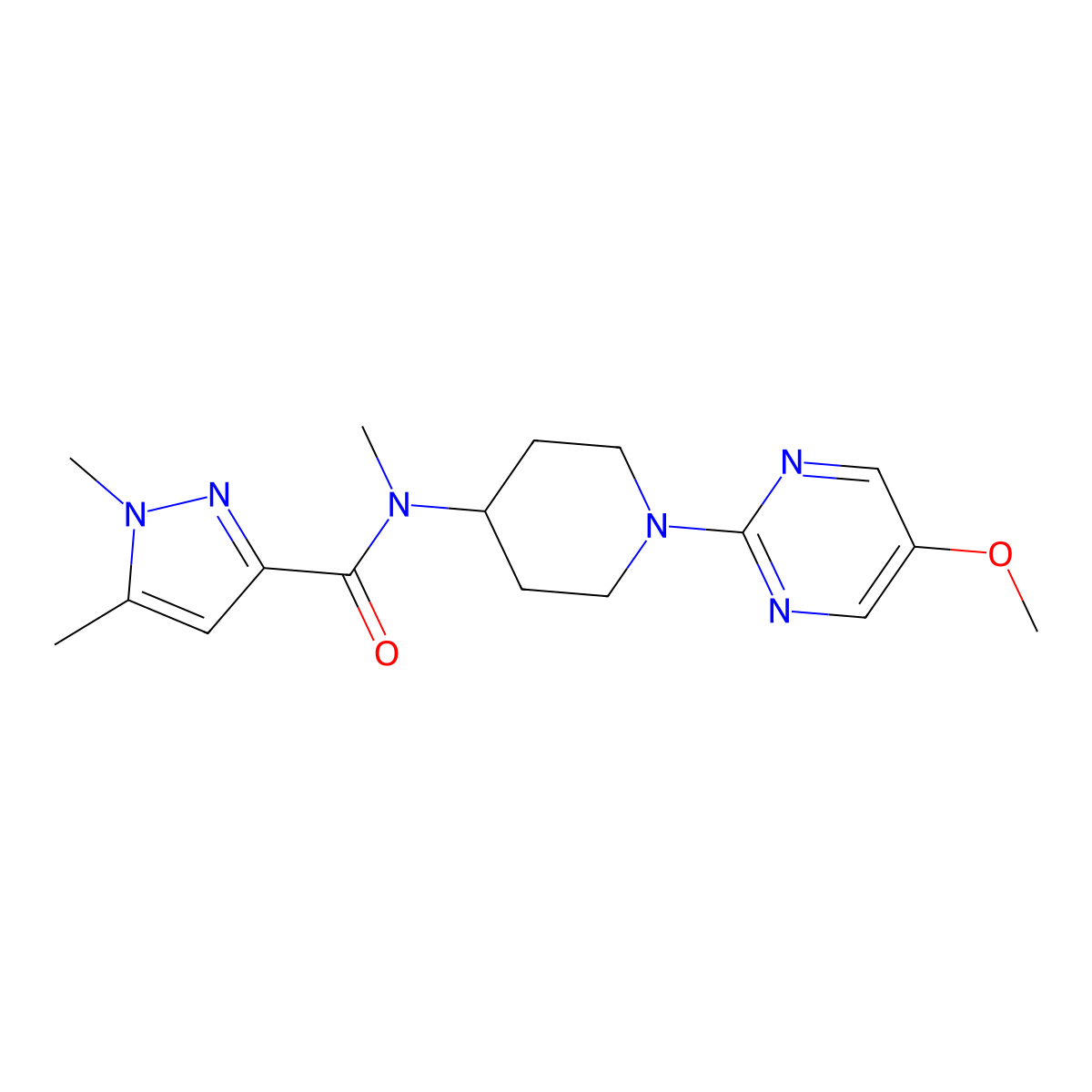 N-[1-(5-methoxypyrimidin-2-yl)piperidin-4-yl]-N,1,5-trimethyl-1H-pyrazole-3-carboxamide molecular structure, CAS 3054580-38-7