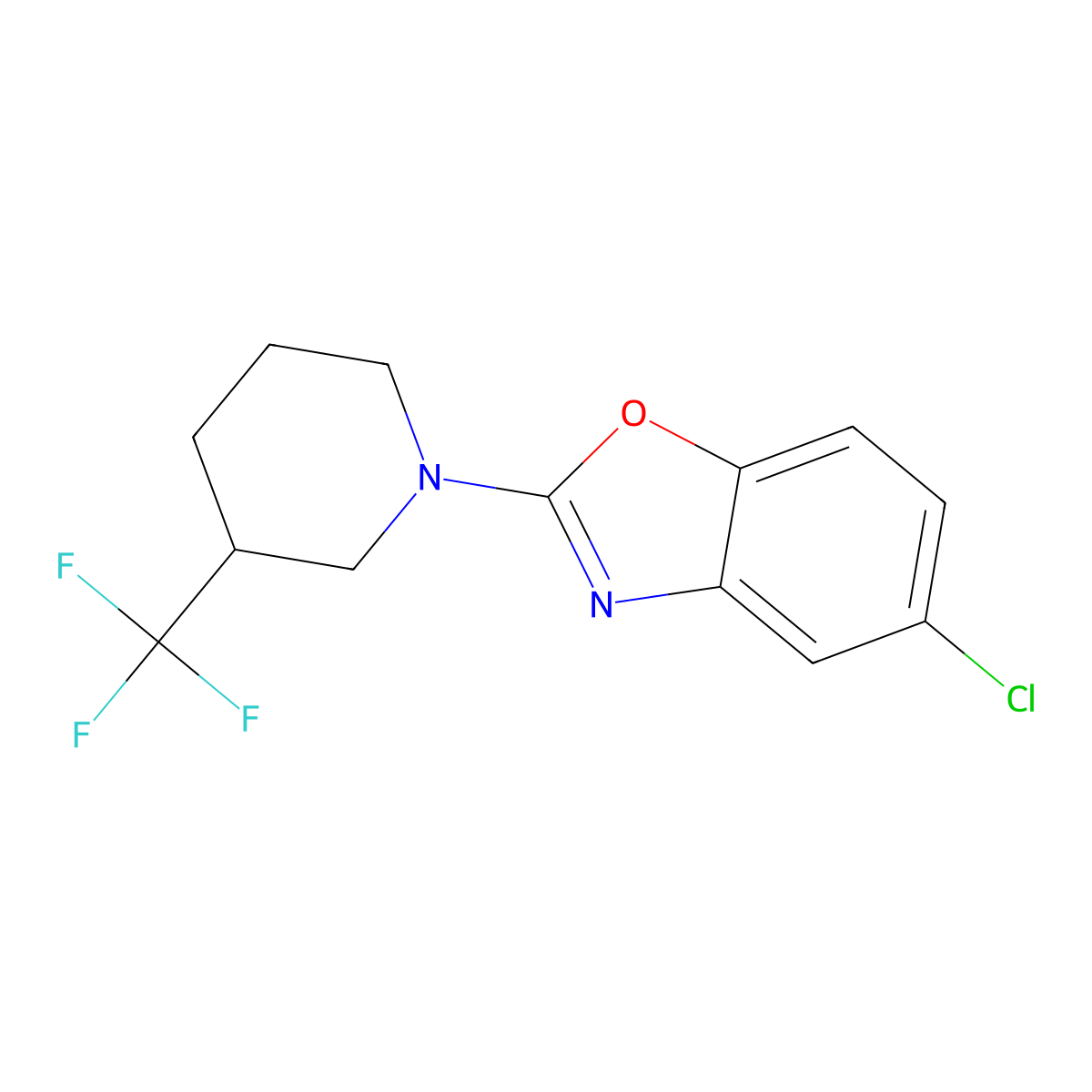 5-Chloro-2-[3-(trifluoromethyl)piperidin-1-yl]-1,3-benzoxazole molecular structure, CAS 3054580-39-8