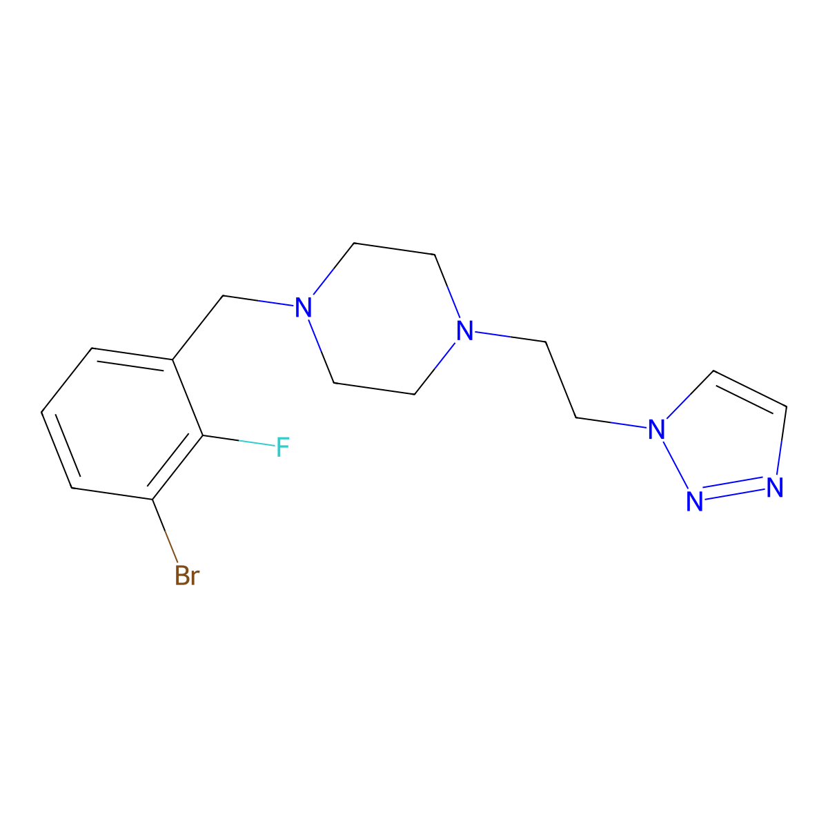 1-[(3-bromo-2-fluorophenyl)methyl]-4-[2-(1H-1,2,3-triazol-1-yl)ethyl]piperazine molecular structure, CAS 3054580-42-3