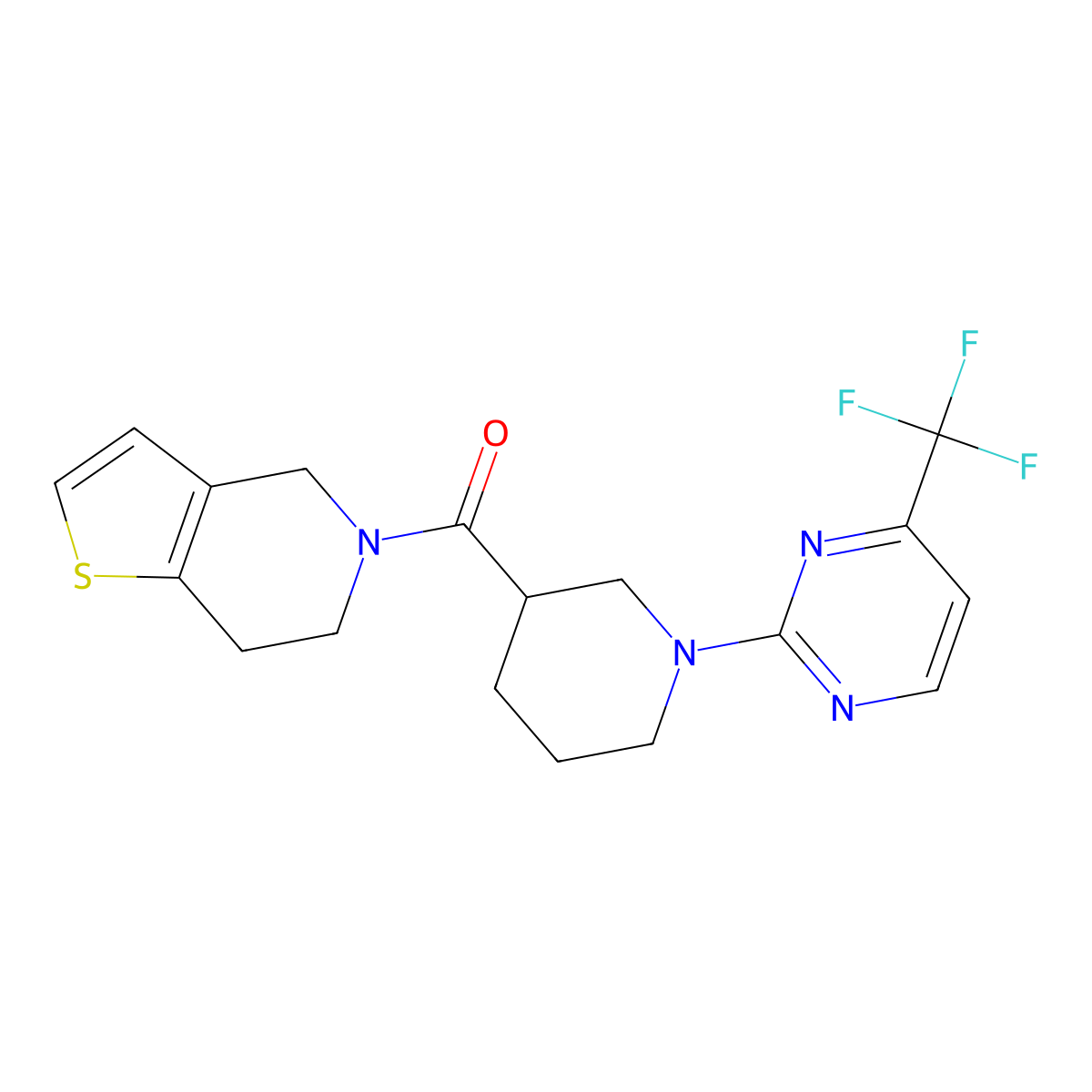 2-(3-{4H,5H,6H,7H-thieno[3,2-c]pyridine-5-carbonyl}piperidin-1-yl)-4-(trifluoromethyl)pyrimidine molecular structure, CAS 3054580-44-5