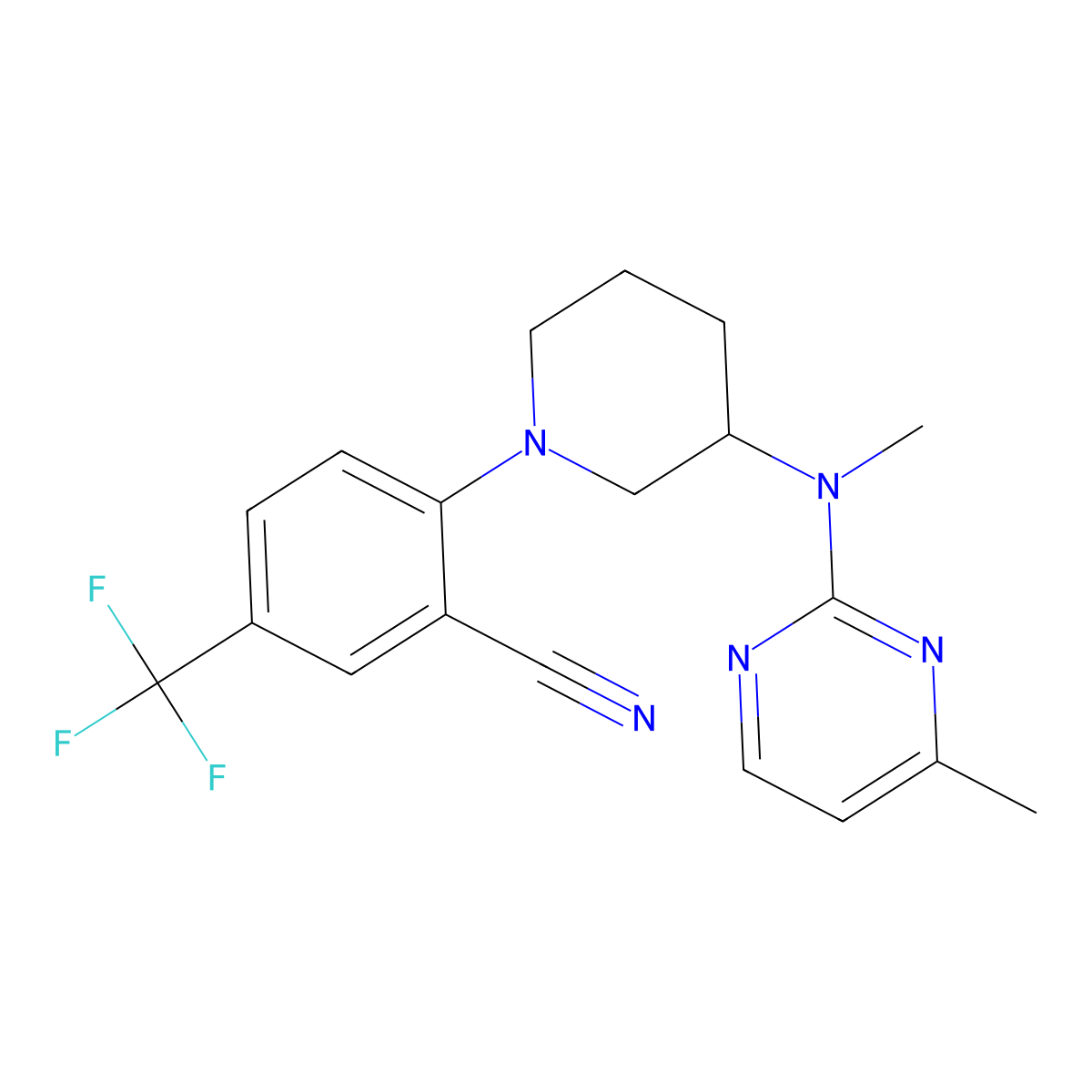 2-[3-[Methyl-(4-methylpyrimidin-2-yl)amino]piperidin-1-yl]-5-(trifluoromethyl)benzonitrile molecular structure, CAS 3054580-45-6