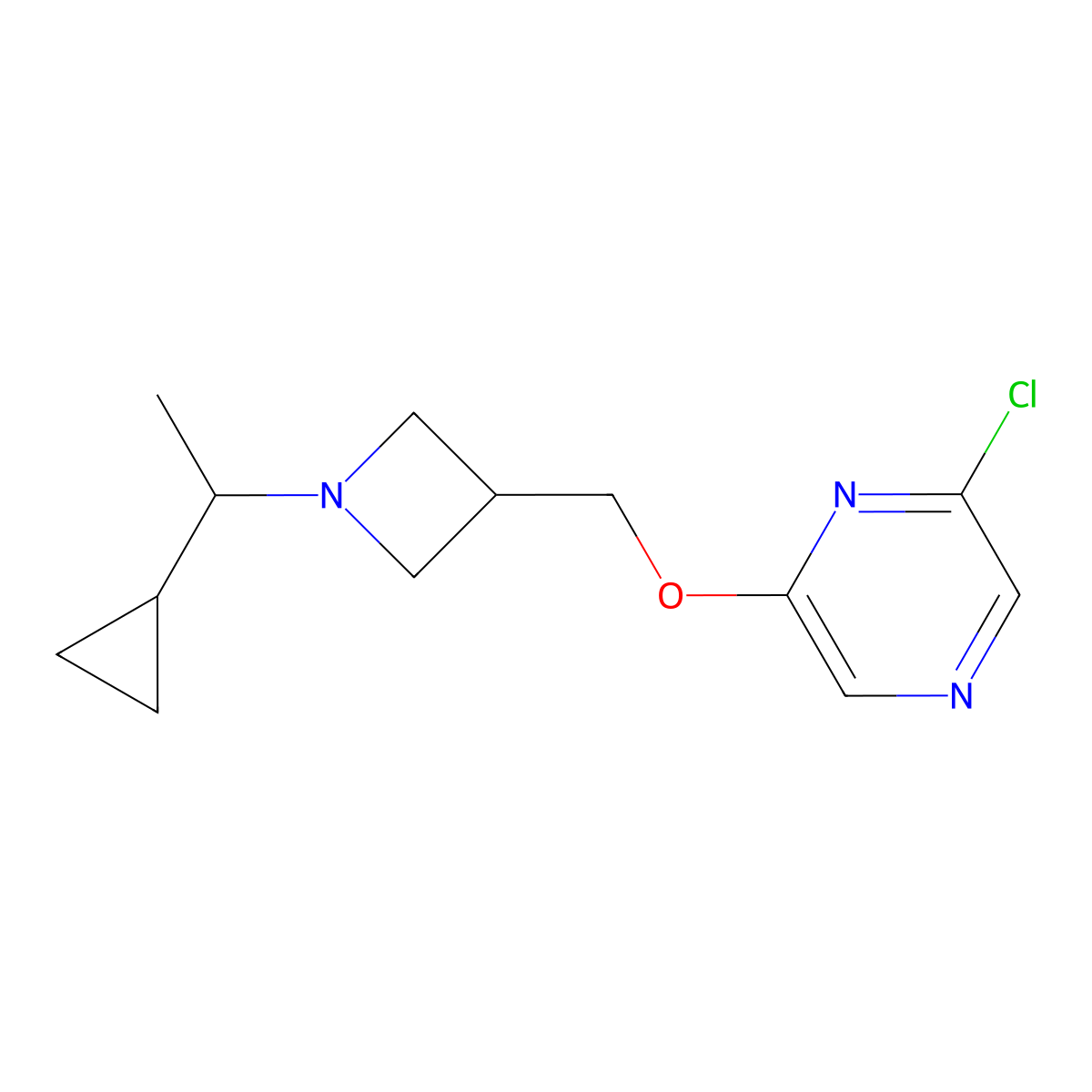 2-Chloro-6-{[1-(1-cyclopropylethyl)azetidin-3-yl]methoxy}pyrazine molecular structure, CAS 3054580-47-8