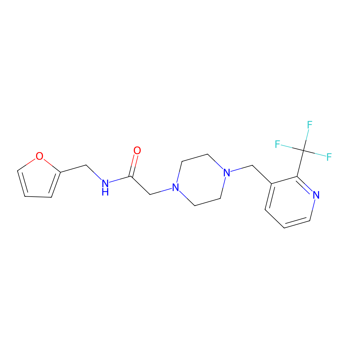 N-[(furan-2-yl)methyl]-2-(4-{[2-(trifluoromethyl)pyridin-3-yl]methyl}piperazin-1-yl)acetamide molecular structure, CAS 3054580-52-5