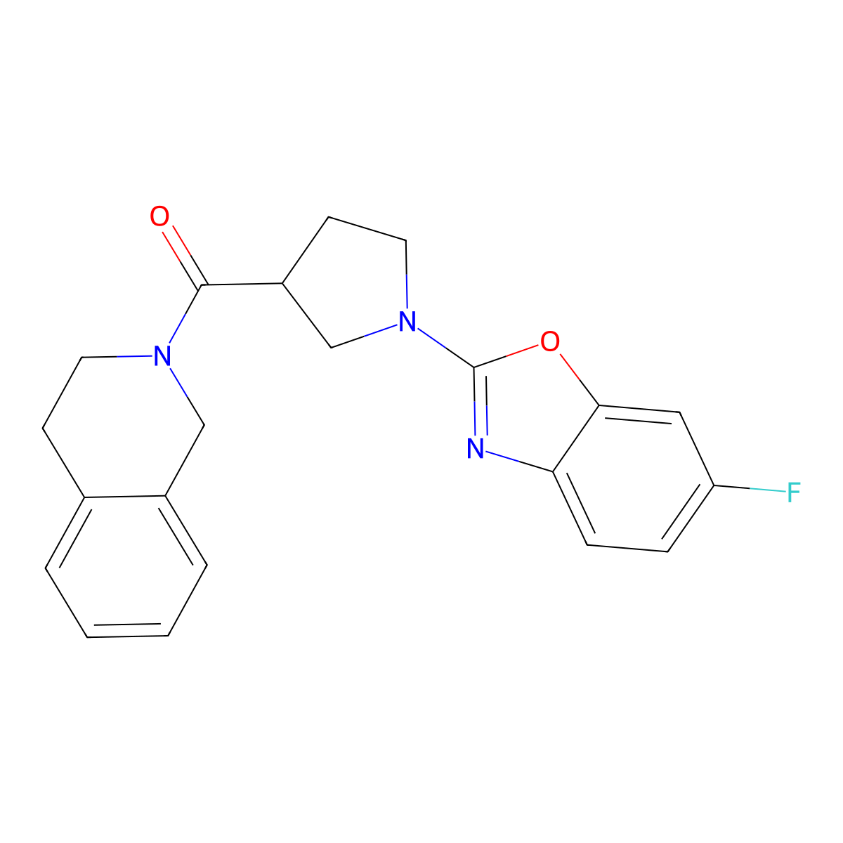 2-[1-(6-Fluoro-1,3-benzoxazol-2-yl)pyrrolidine-3-carbonyl]-1,2,3,4-tetrahydroisoquinoline molecular structure, CAS 3054580-56-9