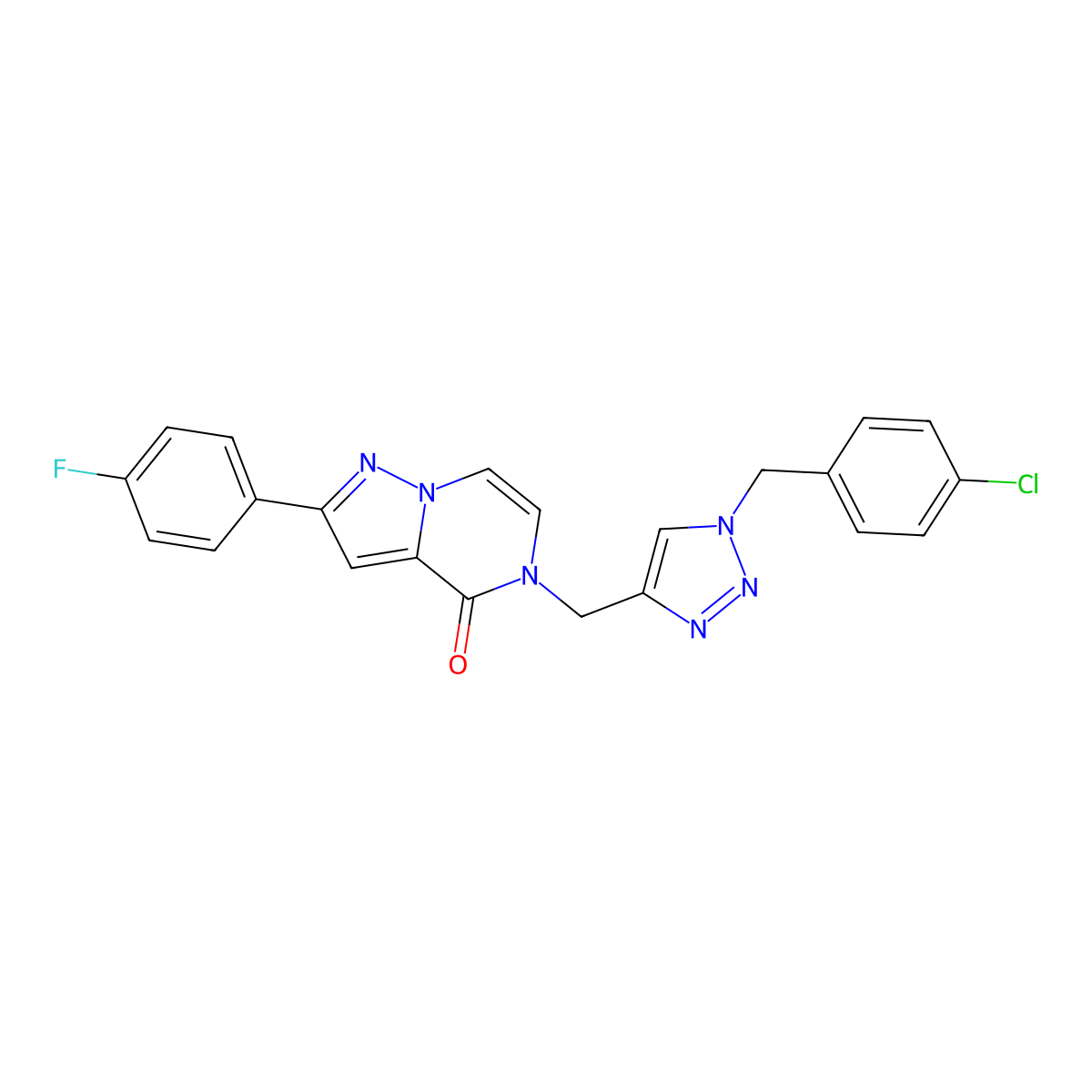 5-({1-[(4-chlorophenyl)methyl]-1H-1,2,3-triazol-4-yl}methyl)-2-(4-fluorophenyl)-4H,5H-pyrazolo[1,5-a]pyrazin-4-one molecular structure, CAS 3054580-57-0