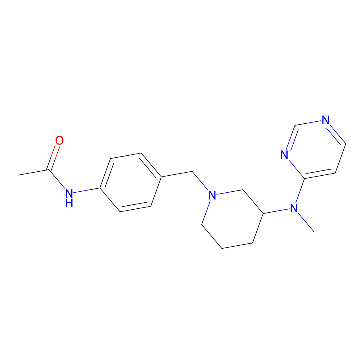 N-[4-({3-[methyl(pyrimidin-4-yl)amino]piperidin-1-yl}methyl)phenyl]acetamide molecular structure, CAS 3054580-62-7