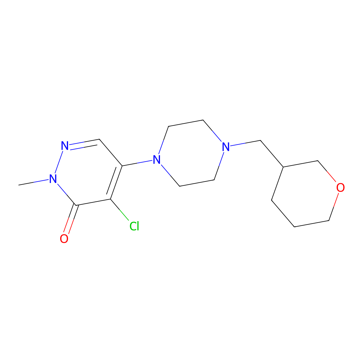 4-Chloro-2-methyl-5-{4-[(oxan-3-yl)methyl]piperazin-1-yl}-2,3-dihydropyridazin-3-one molecular structure, CAS 3054580-65-0