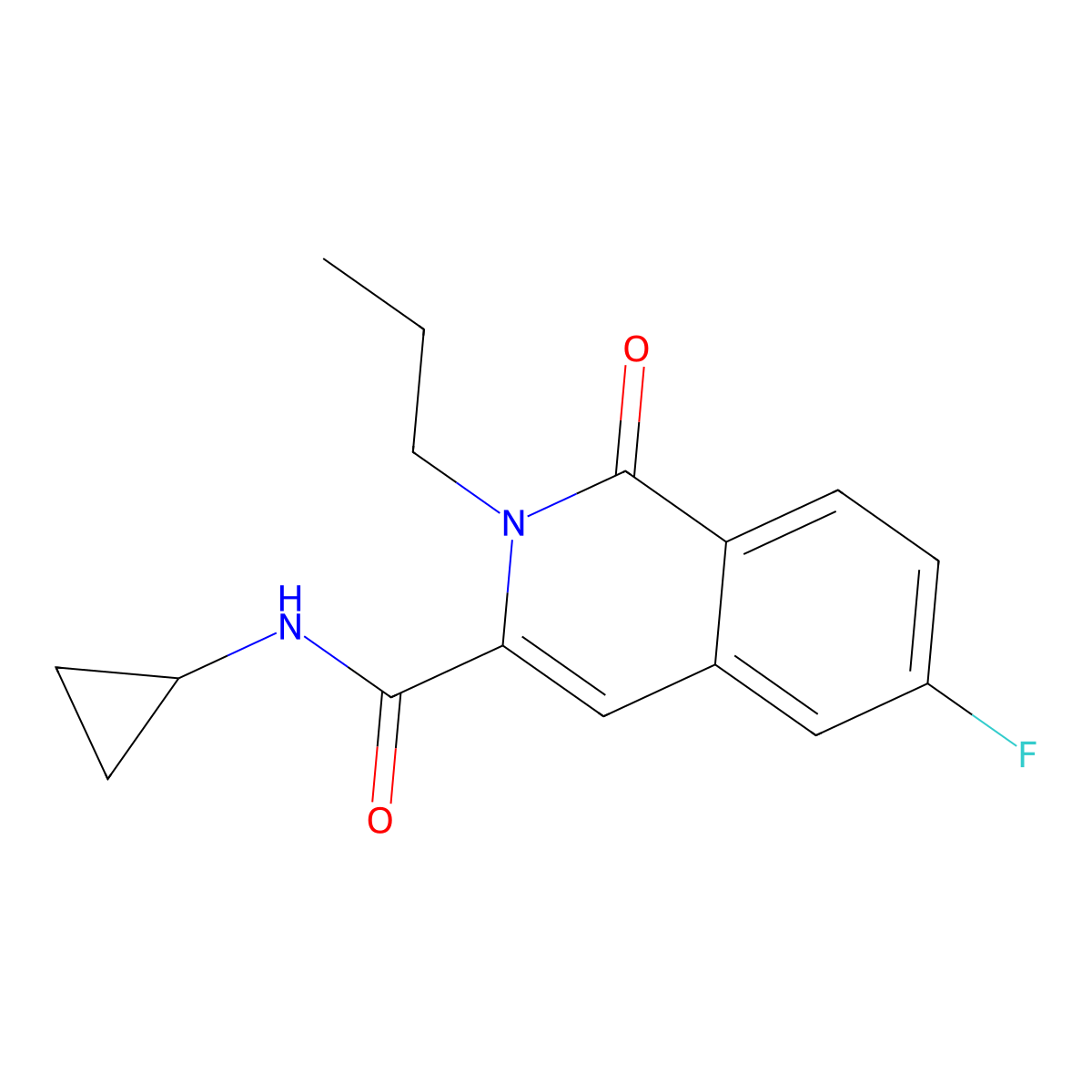 N-cyclopropyl-6-fluoro-1-oxo-2-propyl-1,2-dihydroisoquinoline-3-carboxamide molecular structure, CAS 3054580-66-1