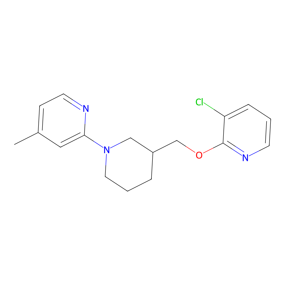 2-(3-{[(3-Chloropyridin-2-yl)oxy]methyl}piperidin-1-yl)-4-methylpyridine molecular structure, CAS 3054580-71-8
