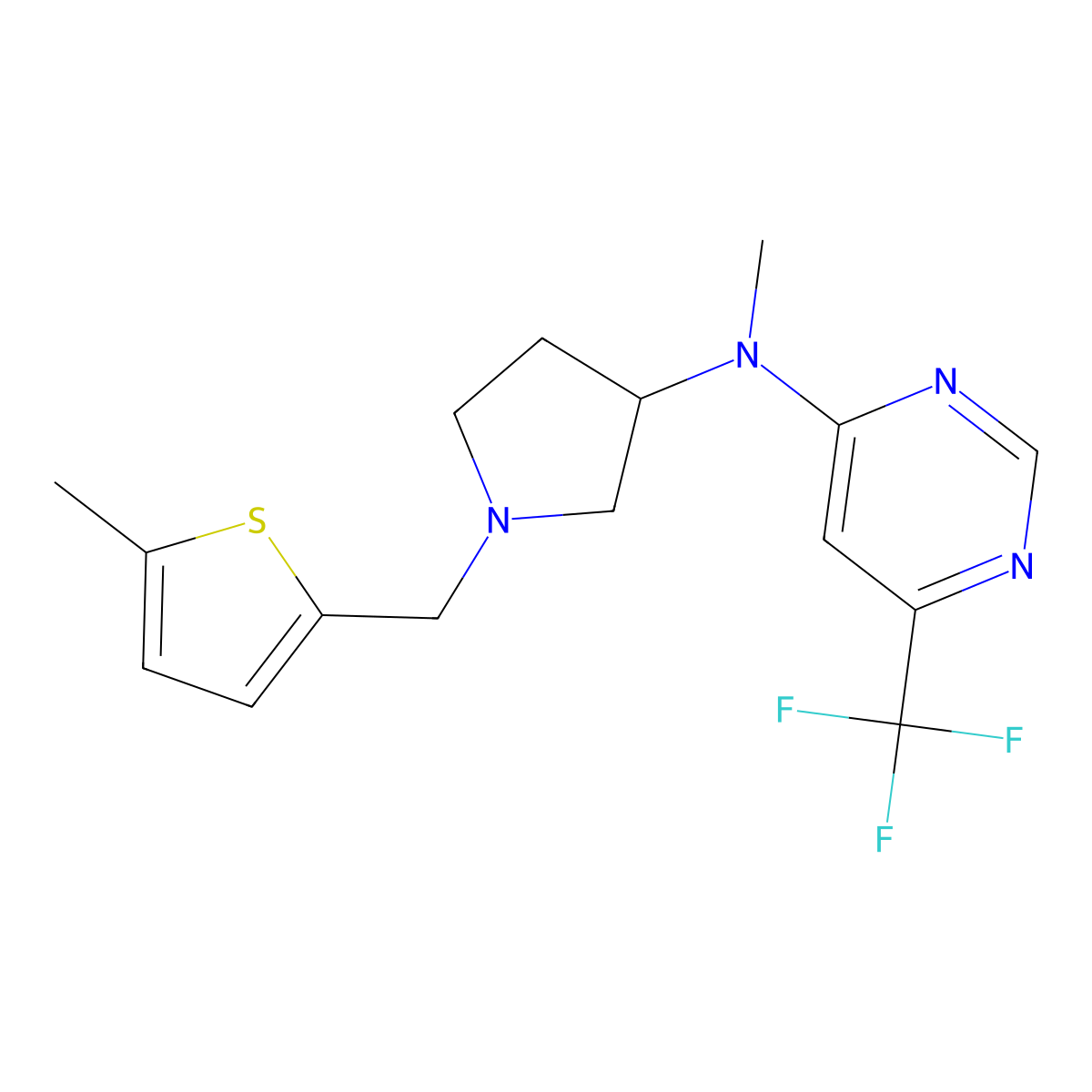 N-methyl-N-{1-[(5-methylthiophen-2-yl)methyl]pyrrolidin-3-yl}-6-(trifluoromethyl)pyrimidin-4-amine molecular structure, CAS 3054580-77-4