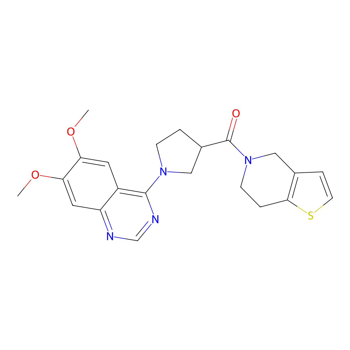 6,7-dimethoxy-4-(3-{4H,5H,6H,7H-thieno[3,2-c]pyridine-5-carbonyl}pyrrolidin-1-yl)quinazoline molecular structure, CAS 3054580-79-6