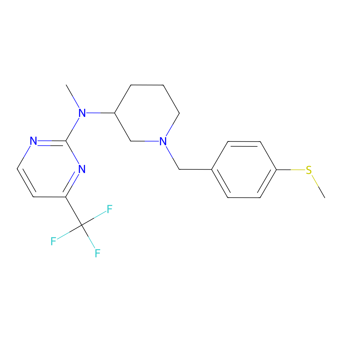 N-methyl-N-(1-{[4-(methylsulfanyl)phenyl]methyl}piperidin-3-yl)-4-(trifluoromethyl)pyrimidin-2-amine molecular structure, CAS 3054580-85-4