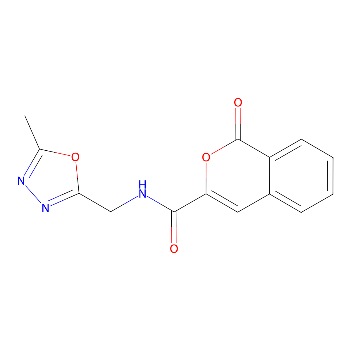 N-[(5-methyl-1,3,4-oxadiazol-2-yl)methyl]-1-oxo-1H-isochromene-3-carboxamide molecular structure, CAS 3054580-86-5