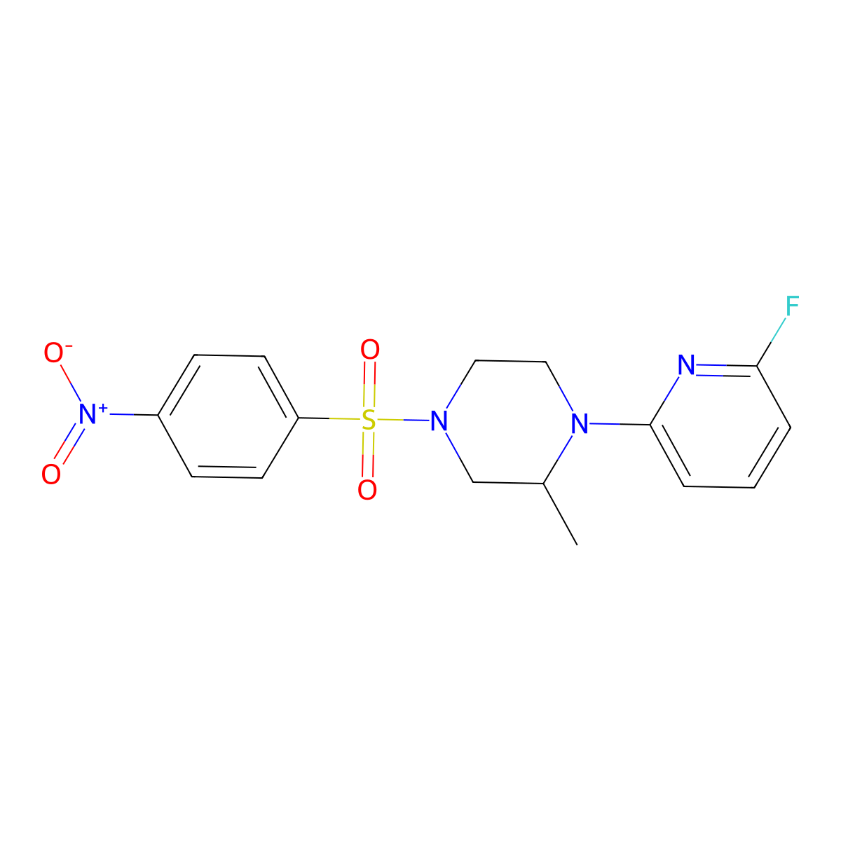 1-(6-Fluoropyridin-2-yl)-2-methyl-4-(4-nitrobenzenesulfonyl)piperazine molecular structure, CAS 3054580-90-1