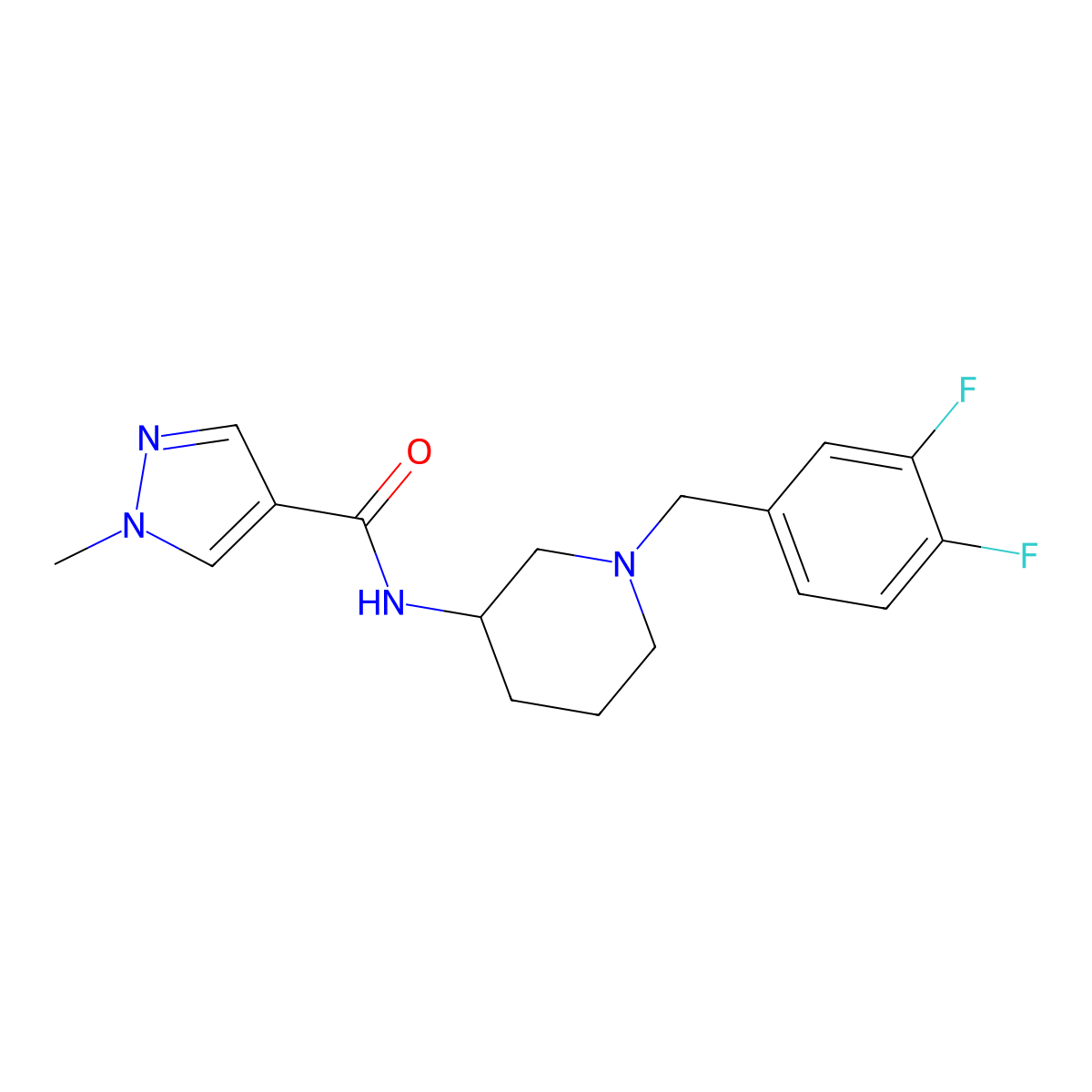 N-{1-[(3,4-difluorophenyl)methyl]piperidin-3-yl}-1-methyl-1H-pyrazole-4-carboxamide molecular structure, CAS 3054581-01-7