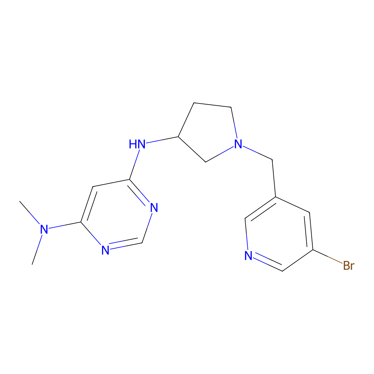 N6-{1-[(5-bromopyridin-3-yl)methyl]pyrrolidin-3-yl}-N4,N4-dimethylpyrimidine-4,6-diamine molecular structure, CAS 3054581-07-3