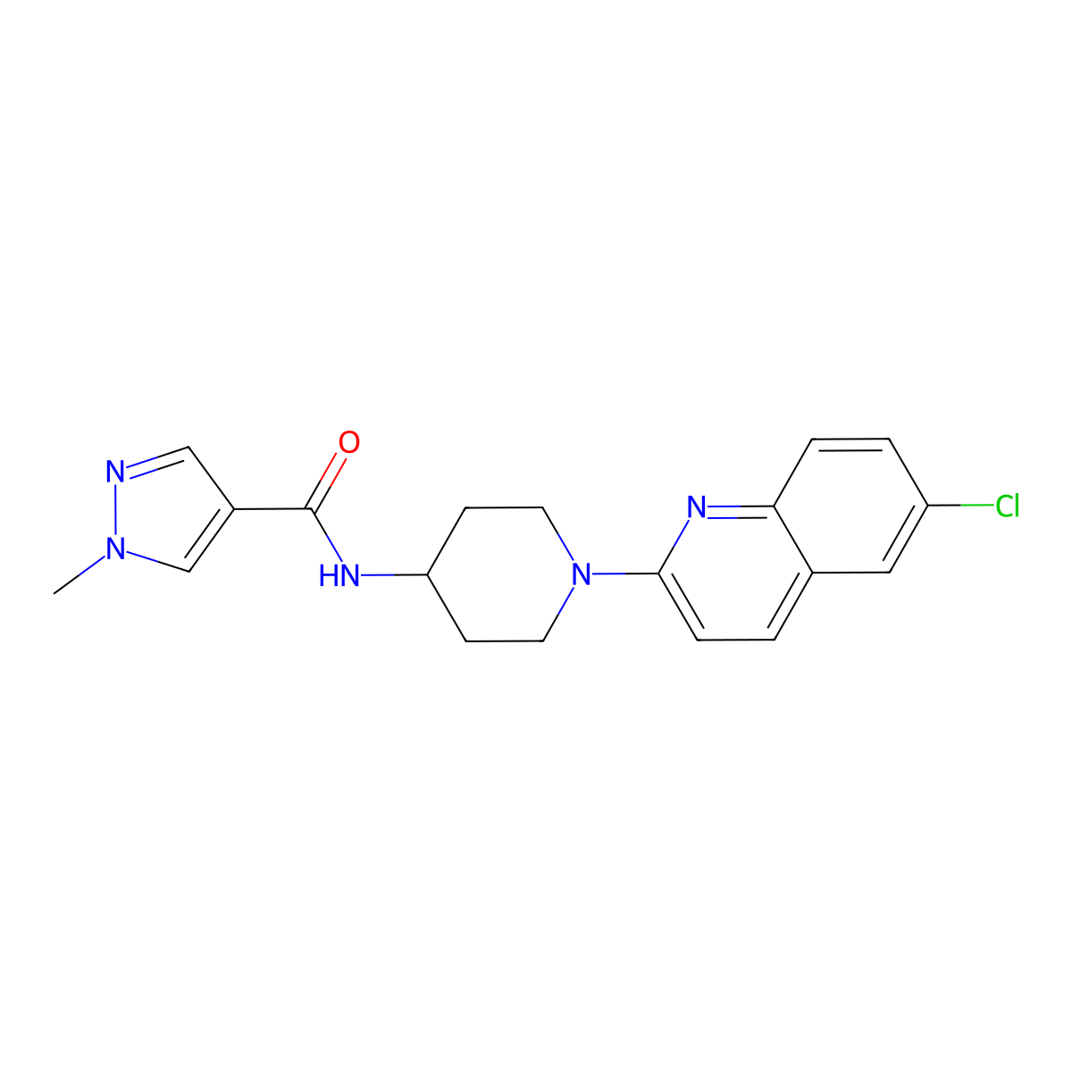N-[1-(6-chloroquinolin-2-yl)piperidin-4-yl]-1-methyl-1H-pyrazole-4-carboxamide molecular structure, CAS 3054581-08-4