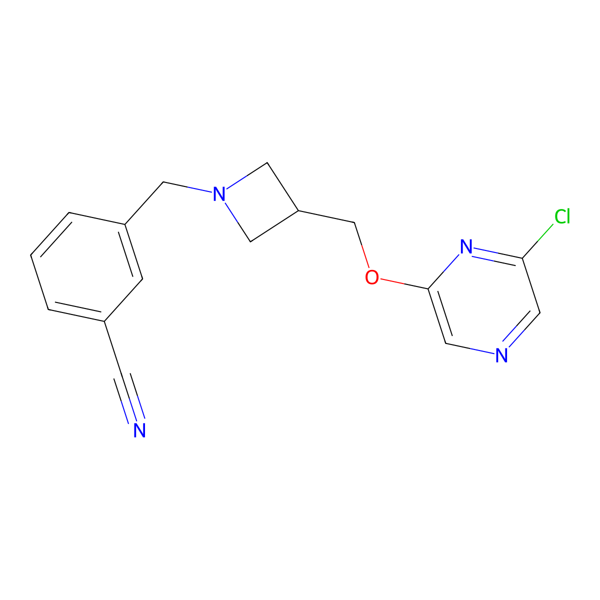 3-[(3-{[(6-Chloropyrazin-2-yl)oxy]methyl}azetidin-1-yl)methyl]benzonitrile molecular structure, CAS 3054581-14-2