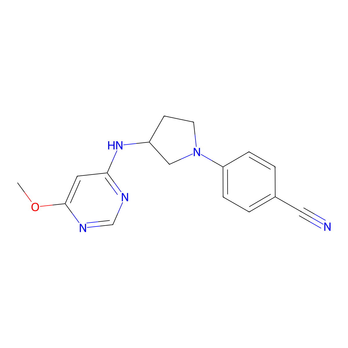 4-{3-[(6-Methoxypyrimidin-4-yl)amino]pyrrolidin-1-yl}benzonitrile molecular structure, CAS 3054581-19-7