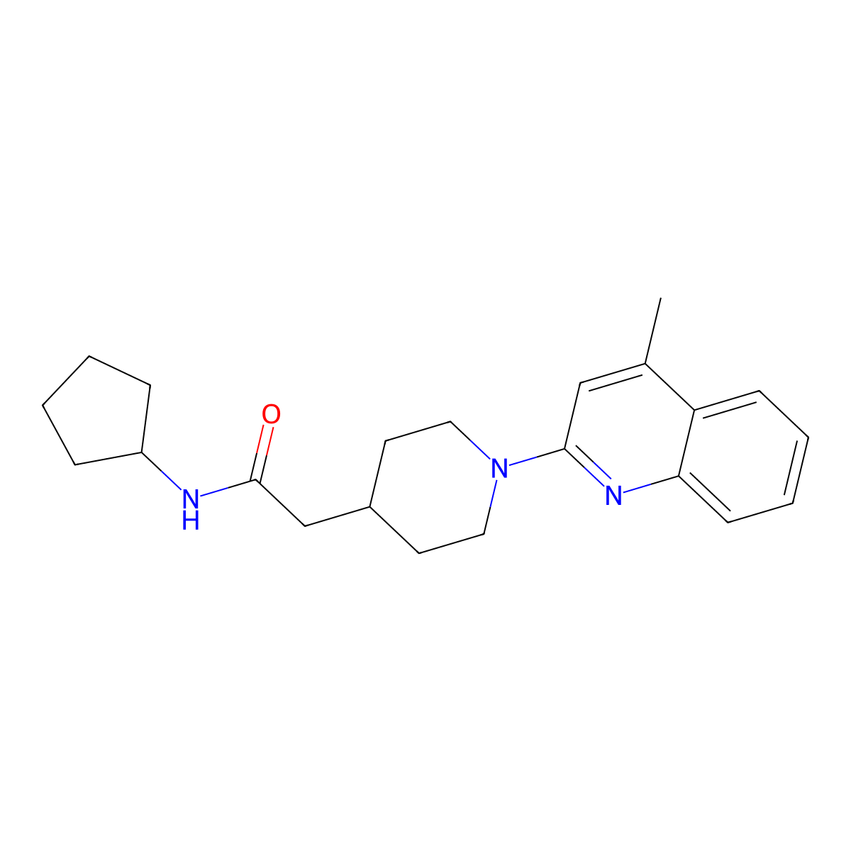 N-cyclopentyl-2-[1-(4-methylquinolin-2-yl)piperidin-4-yl]acetamide molecular structure, CAS 3054581-21-1