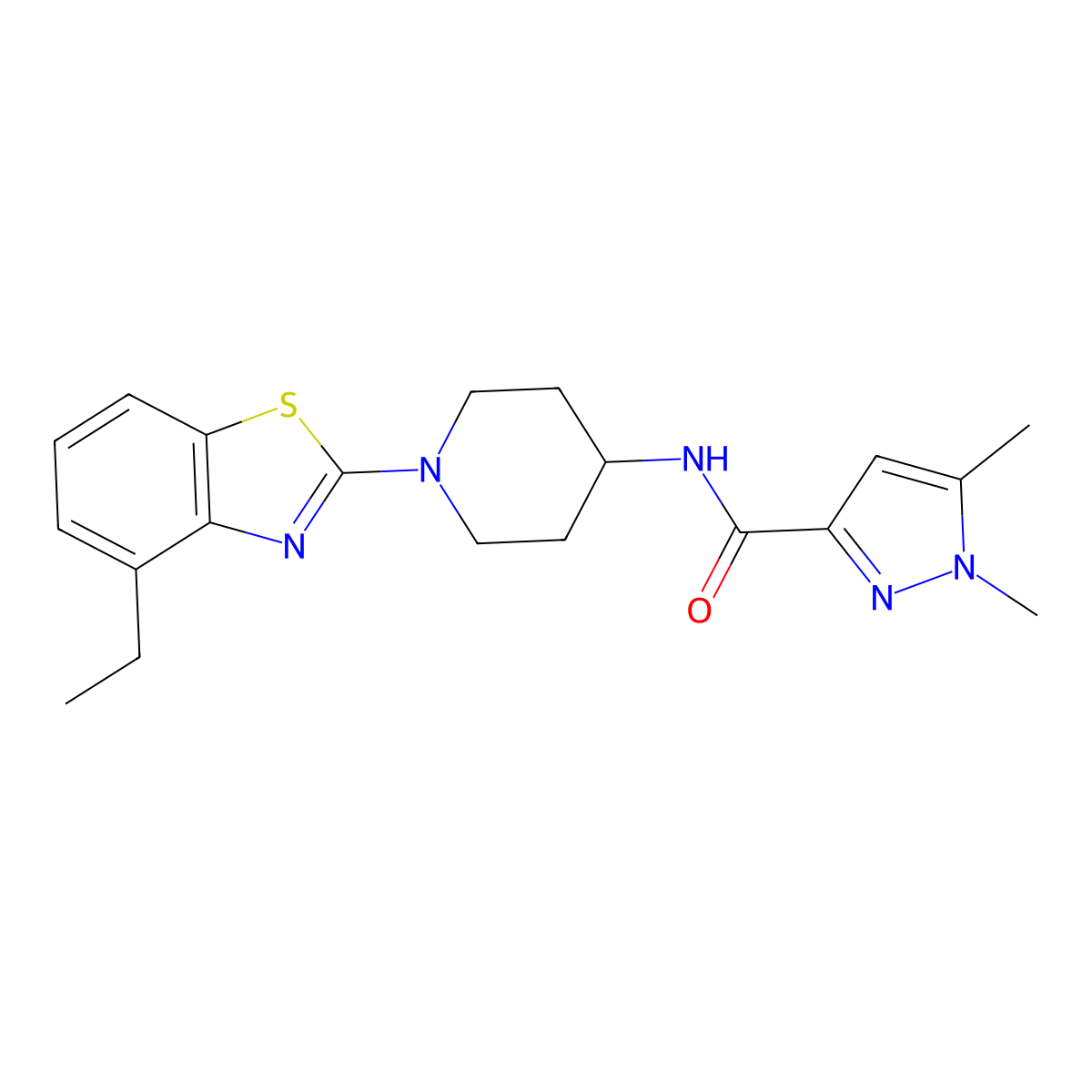 N-[1-(4-ethyl-1,3-benzothiazol-2-yl)piperidin-4-yl]-1,5-dimethyl-1H-pyrazole-3-carboxamide molecular structure, CAS 3054581-30-2