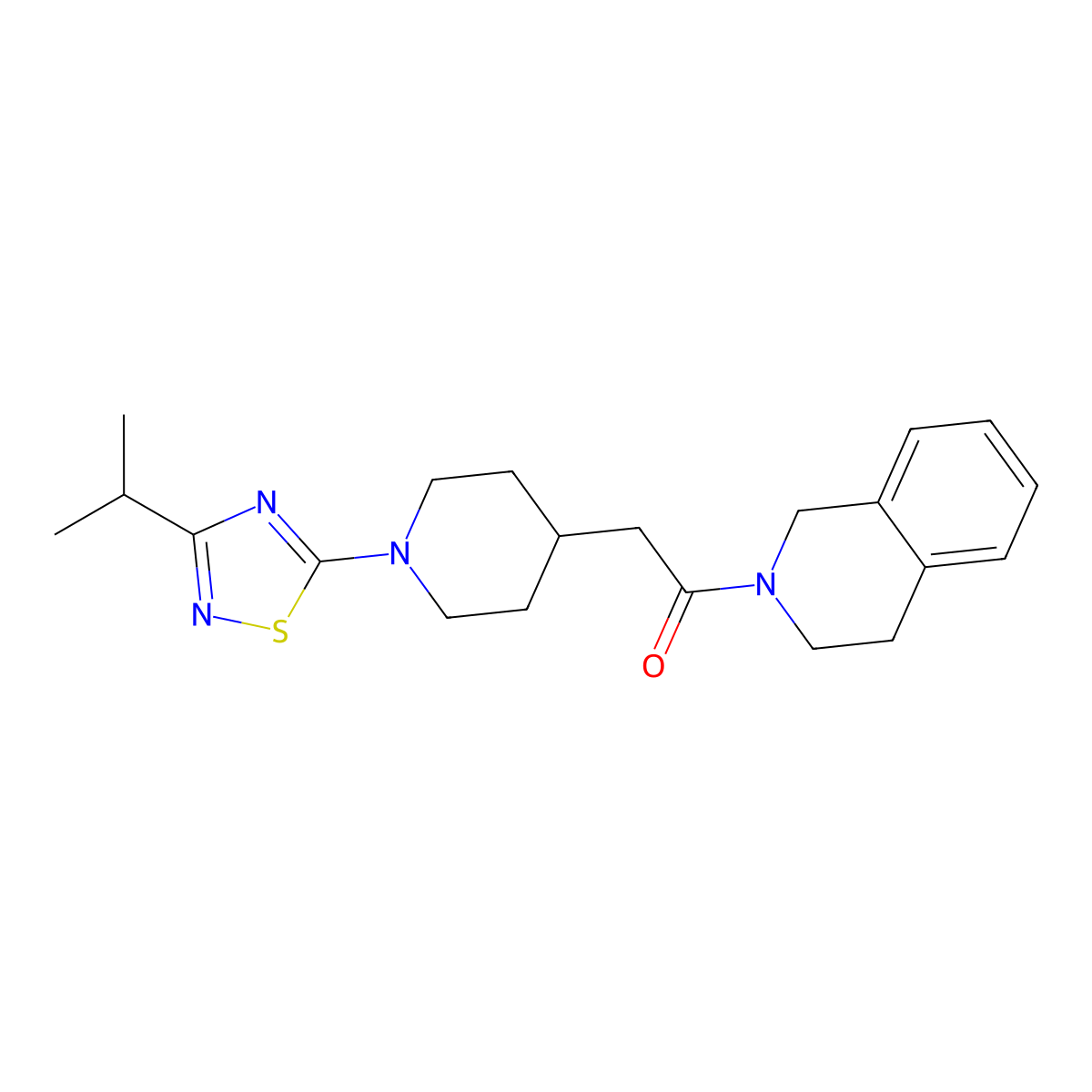 2-{1-[3-(Propan-2-yl)-1,2,4-thiadiazol-5-yl]piperidin-4-yl}-1-(1,2,3,4-tetrahydroisoquinolin-2-yl)ethan-1-one molecular structure, CAS 3054581-31-3