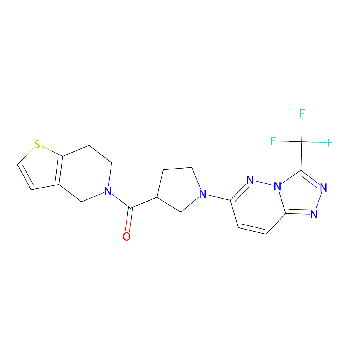3-{4H,5H,6H,7H-thieno[3,2-c]pyridine-5-carbonyl}-1-[3-(trifluoromethyl)-[1,2,4]triazolo[4,3-b]pyridazin-6-yl]pyrrolidine molecular structure, CAS 3054581-35-7