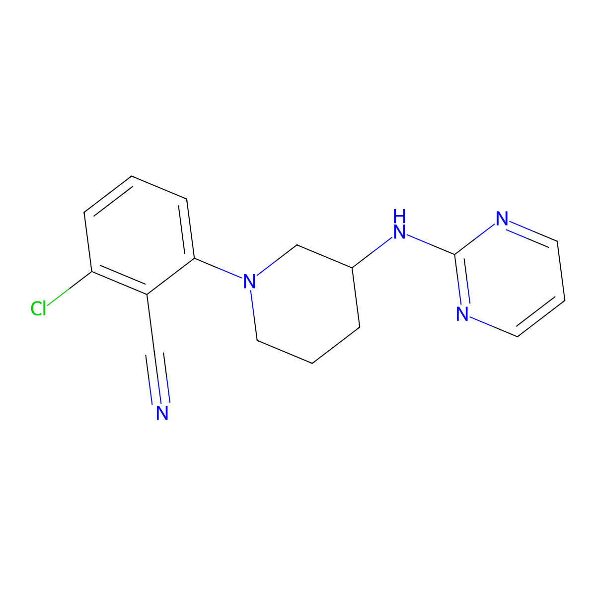 2-Chloro-6-{3-[(pyrimidin-2-yl)amino]piperidin-1-yl}benzonitrile molecular structure, CAS 3054581-41-5