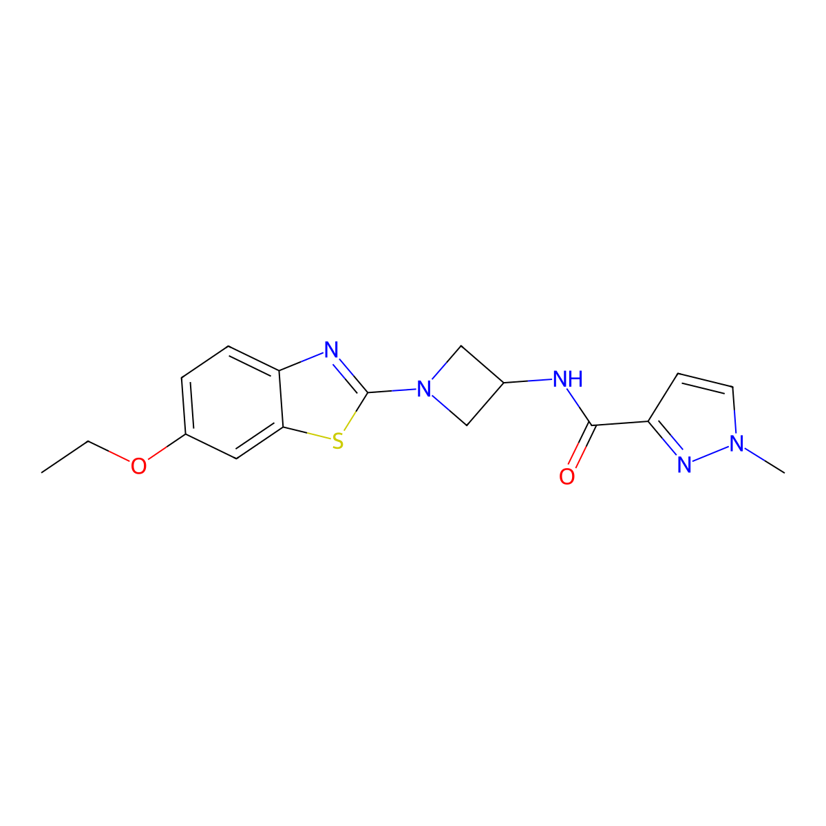 N-[1-(6-ethoxy-1,3-benzothiazol-2-yl)azetidin-3-yl]-1-methyl-1H-pyrazole-3-carboxamide molecular structure, CAS 3054581-42-6
